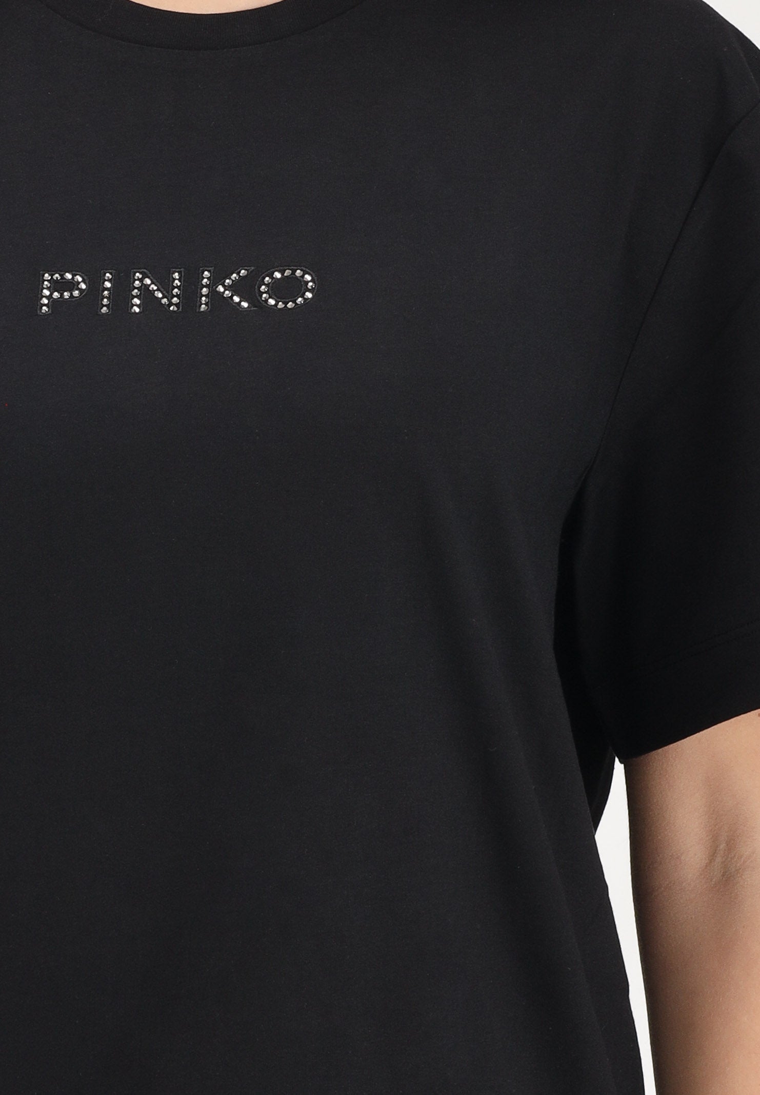PINKO T-shirt a manica corta nera da donna con maxi scritta in strass 105526A33S Z99 PINKO