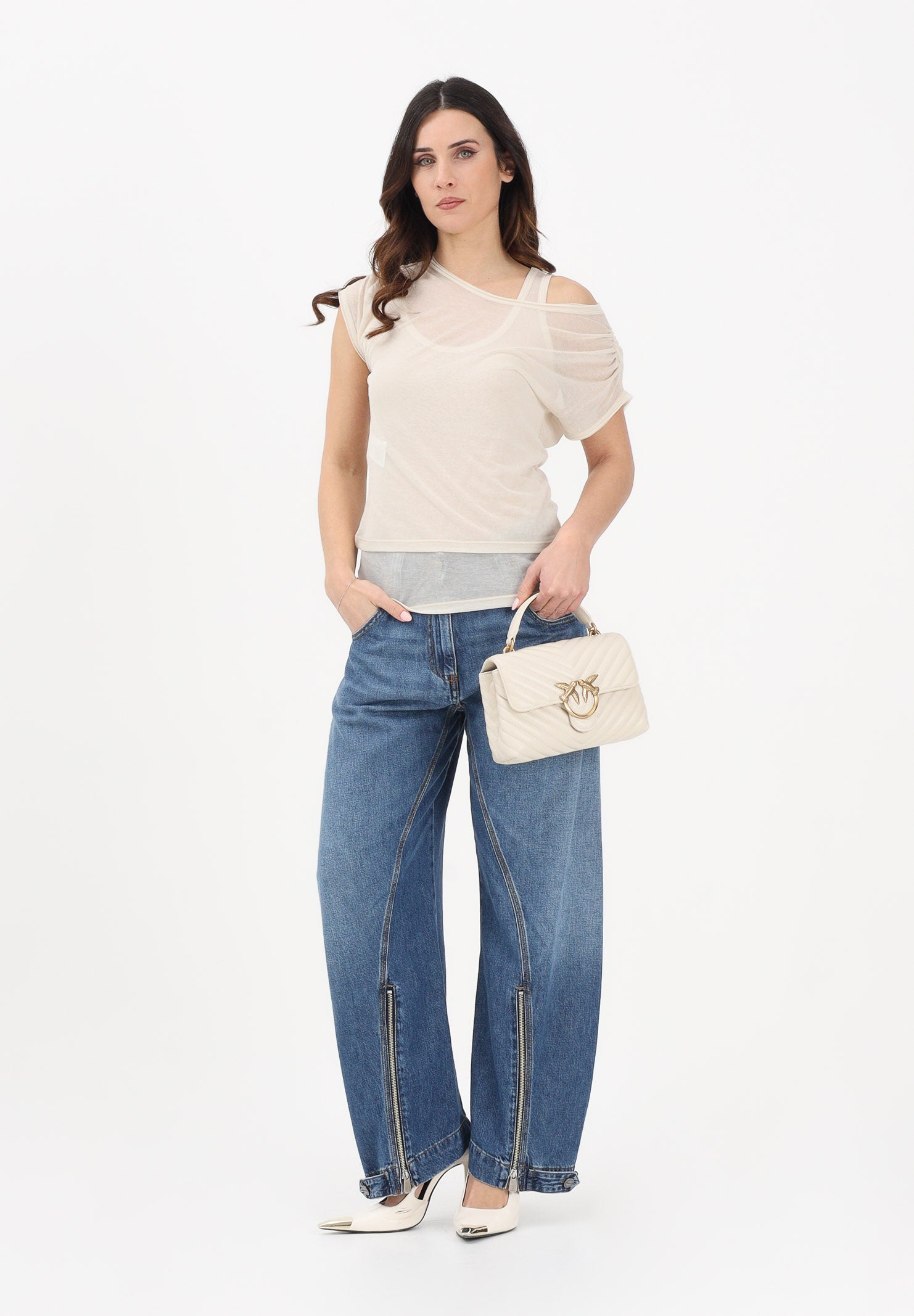 PINKO Jeans balloon SICURO ZIP realizzato in blue denim con scoloriture da donna 105680A33X PJD PINKO