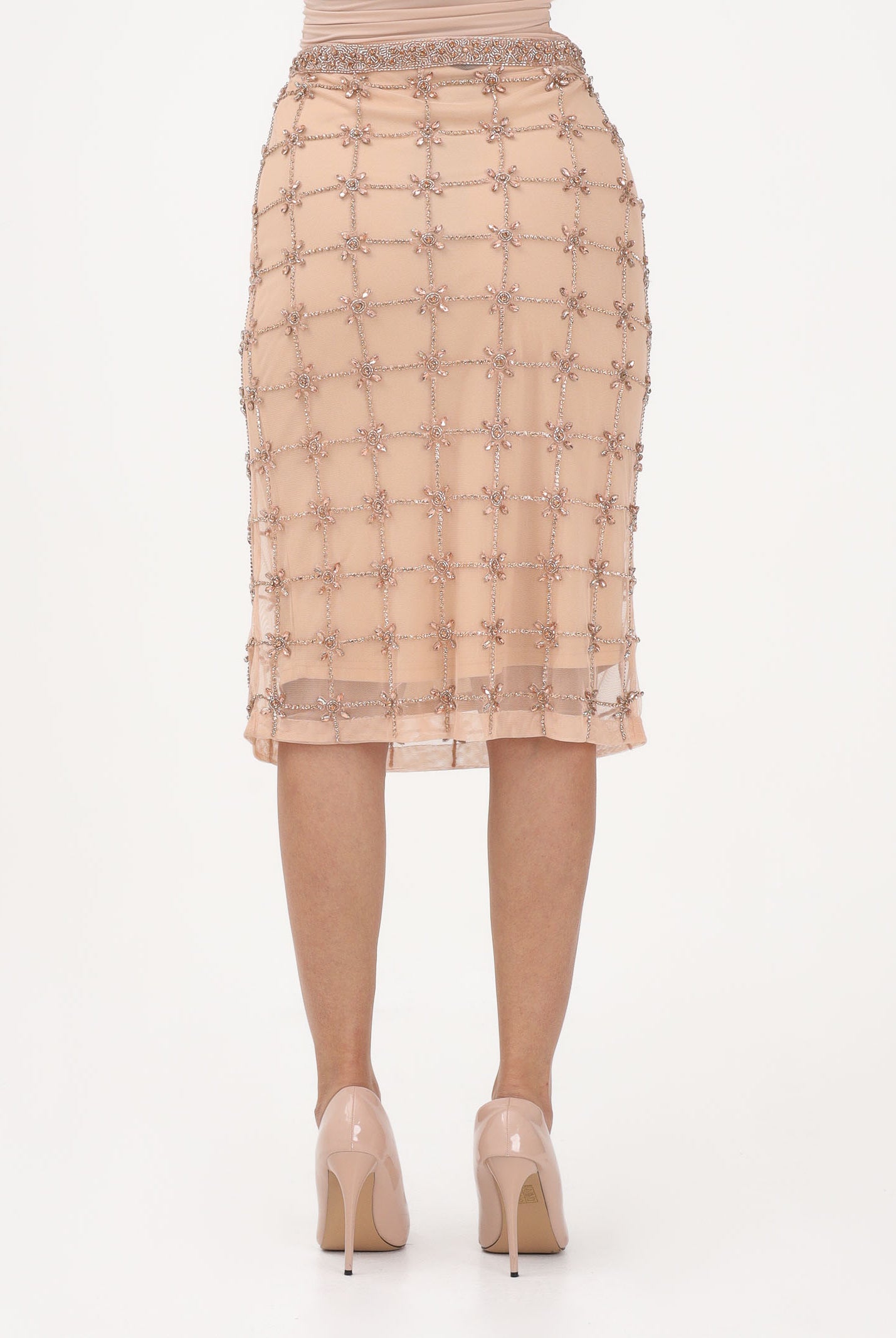 PINKO Gonna midi nude da donna in tulle con cristalli 106031A32B ZN6 PINKO