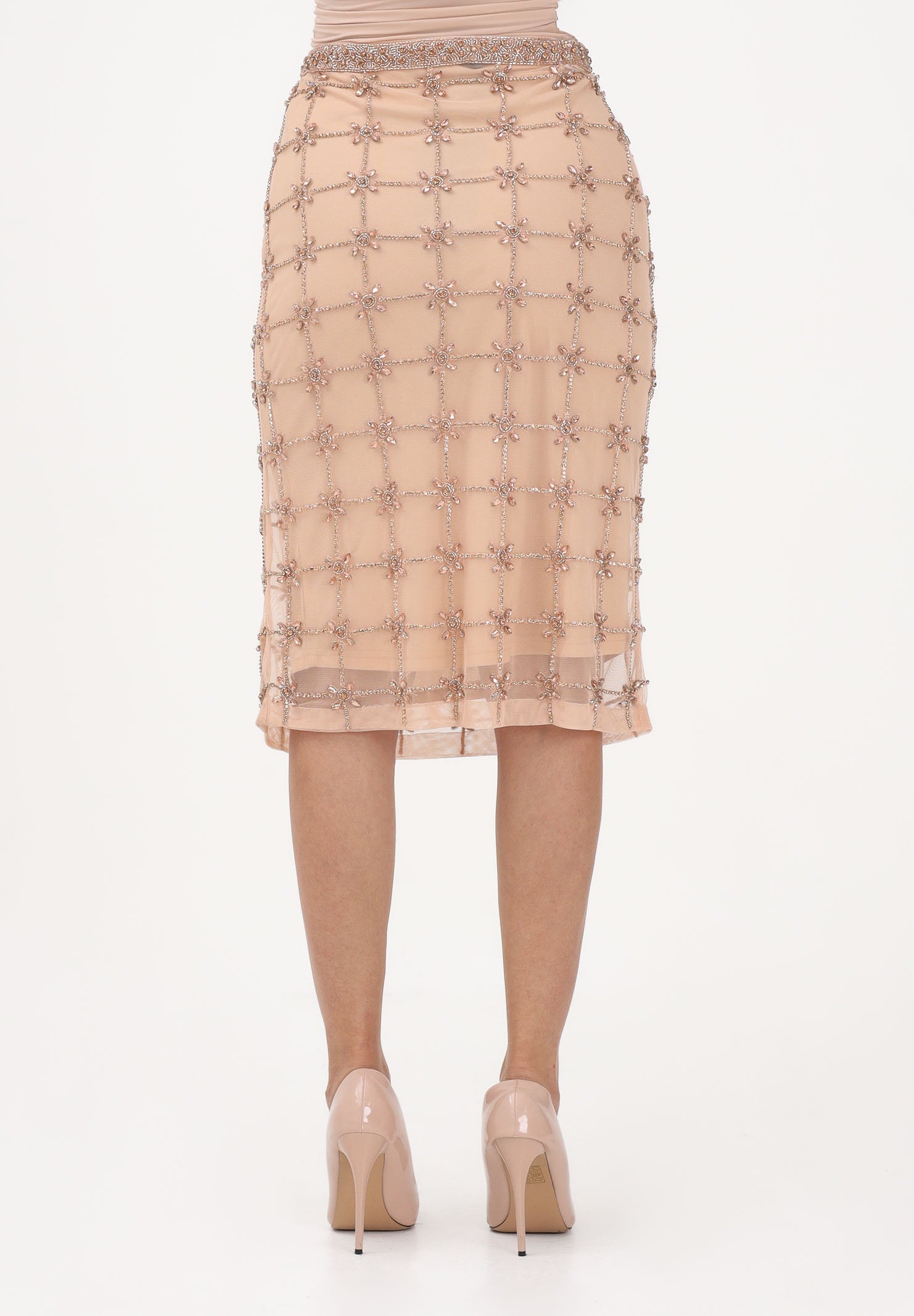 PINKO Gonna midi nude da donna in tulle con cristalli 106031A32B ZN6 PINKO