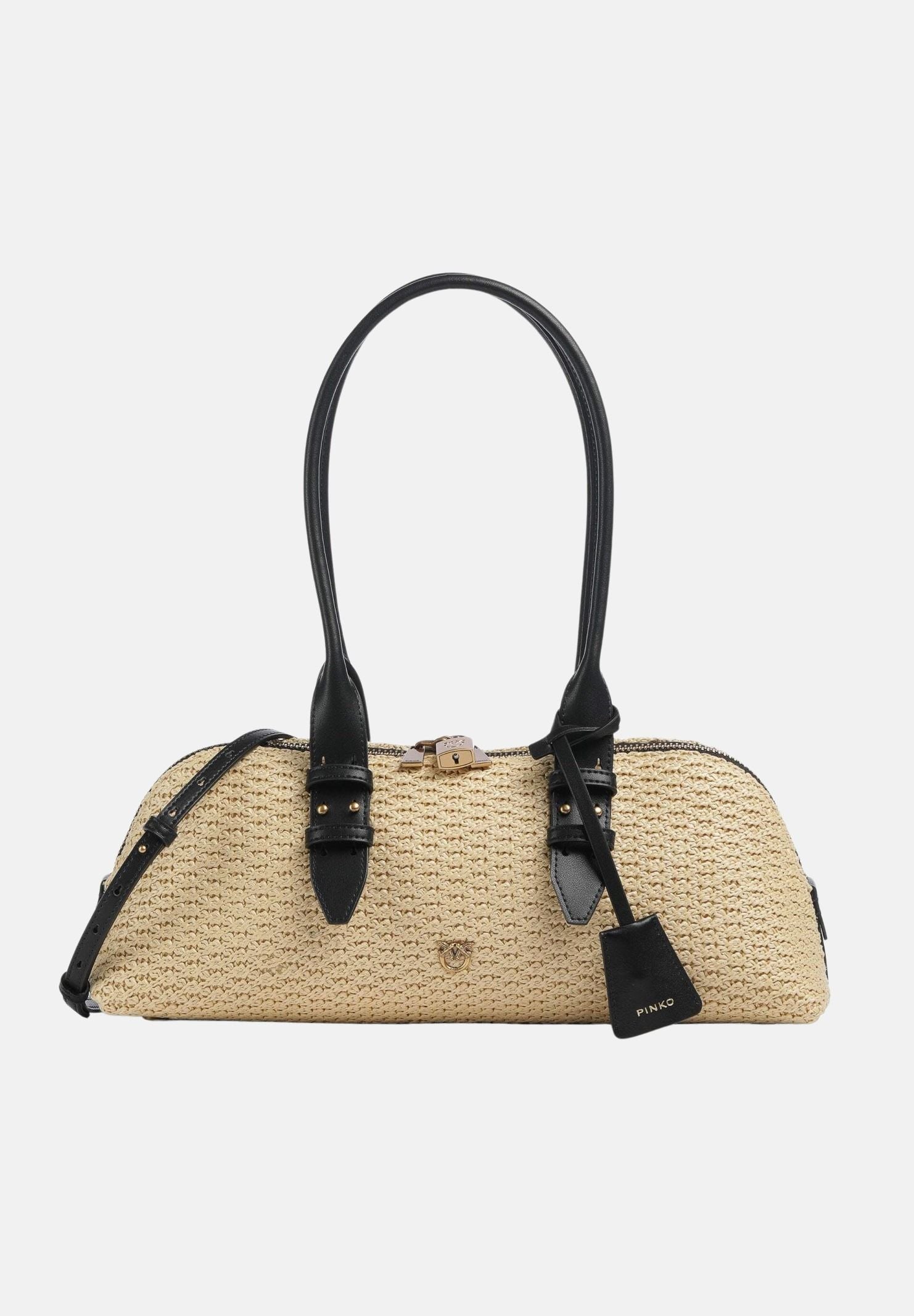 PINKO Borsa a spalla Escape Bag Horizontal in rafia beige da donna 106169A1RL C24Q PINKO