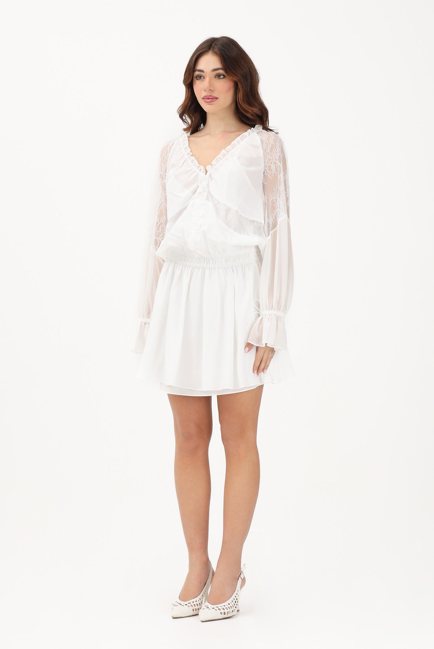 PINKO Abito corto bianco da donna in chiffon leggero 106293A336 Z05 PINKO