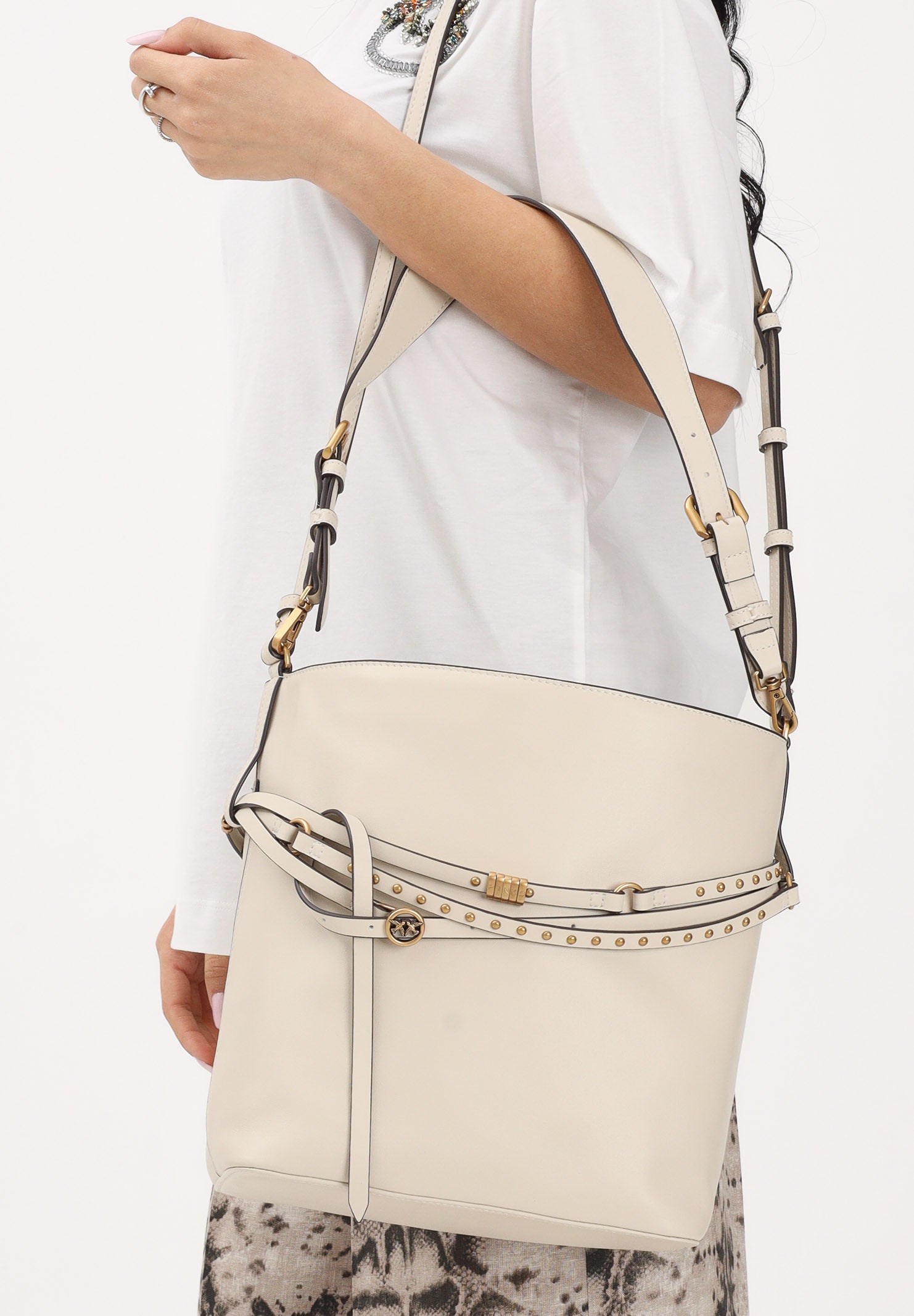 PINKO Borsa a spalla Bucket Belt bianca da donna 106339A0QO Z14Q PINKO