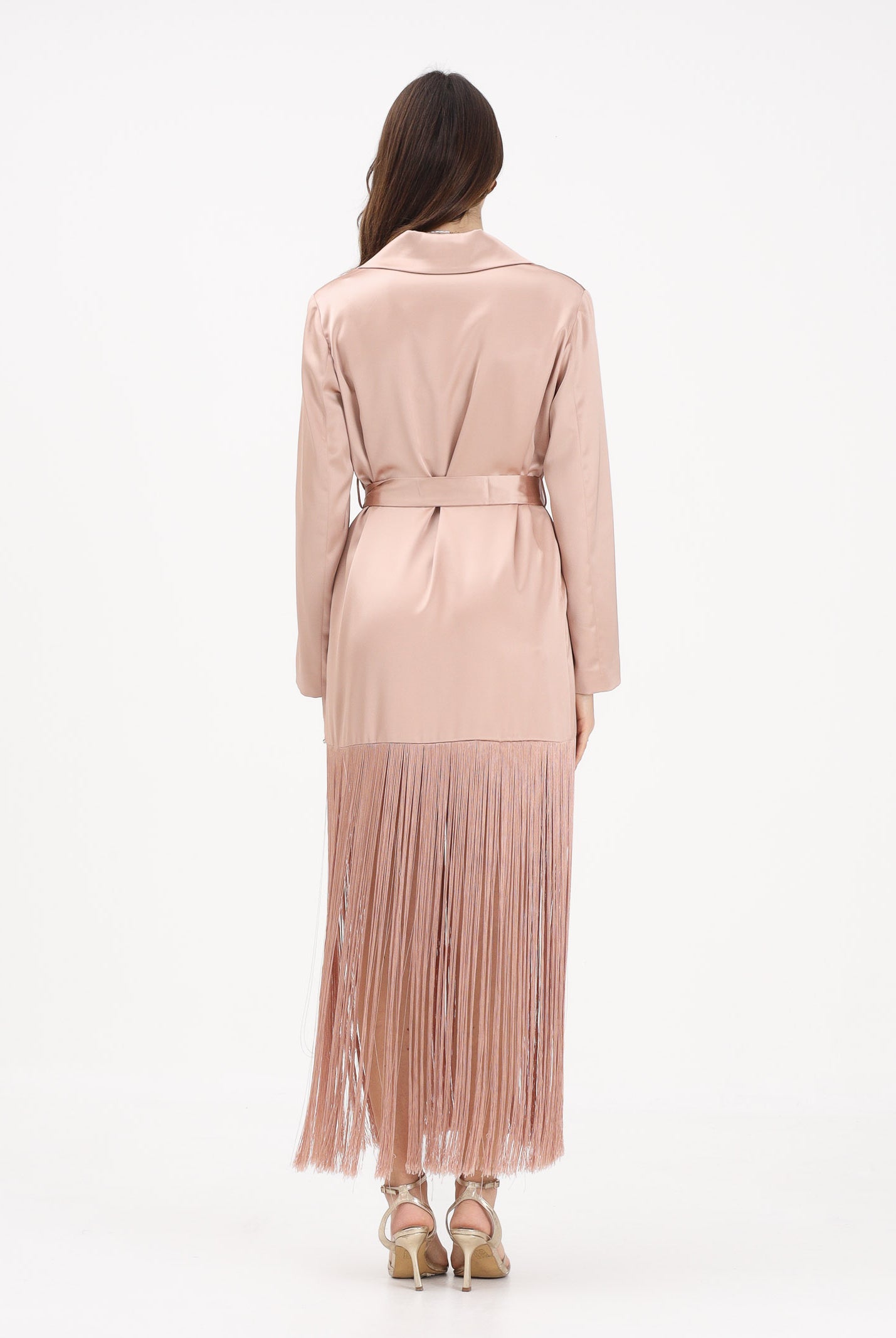 PINKO Abito lungo rosa da donna in satin con frange 106431A33D Q35 PINKO