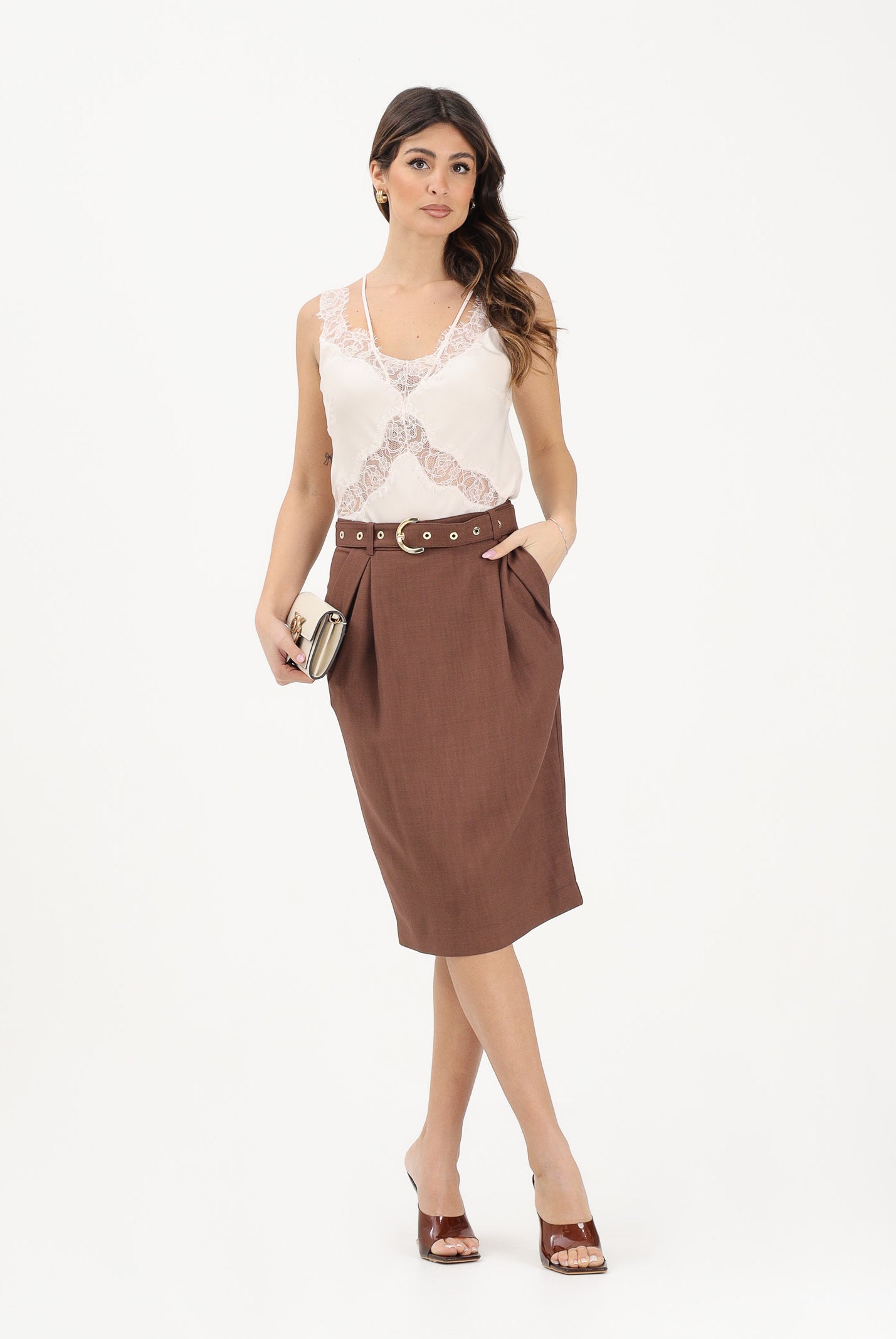 PINKO Gonna midi EDWENA marrone da donna 106449A2W6 L78 PINKO