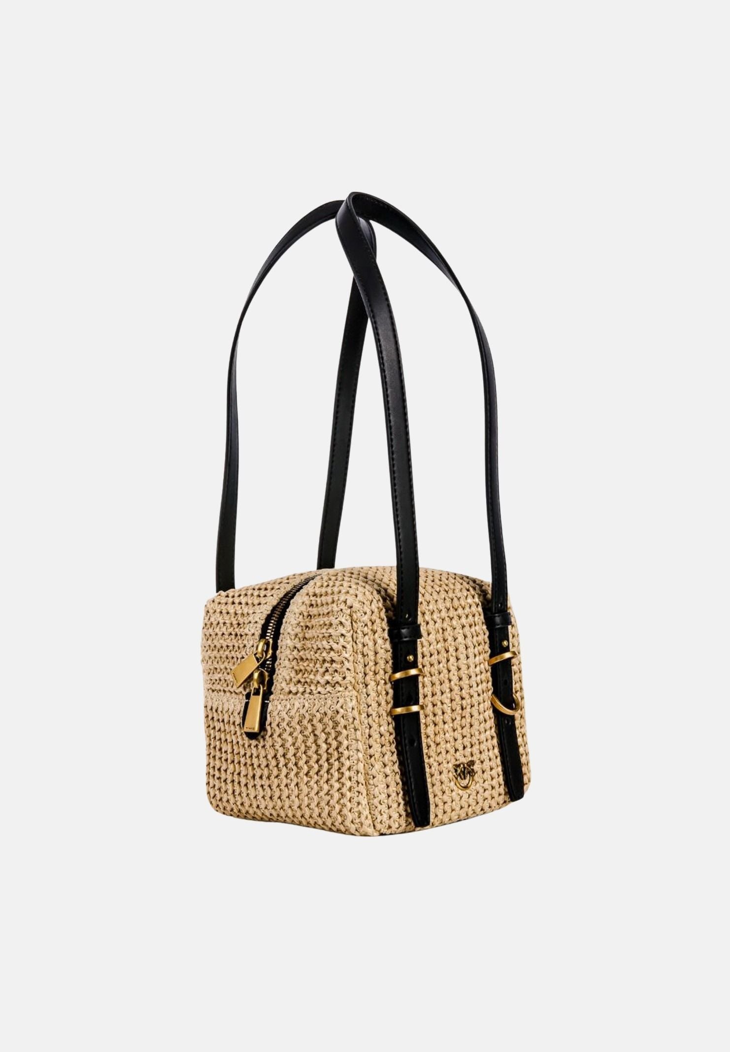 PINKO Borsa a spalla CUBIC in rafia beige da donna 106465A391 C24Q PINKO
