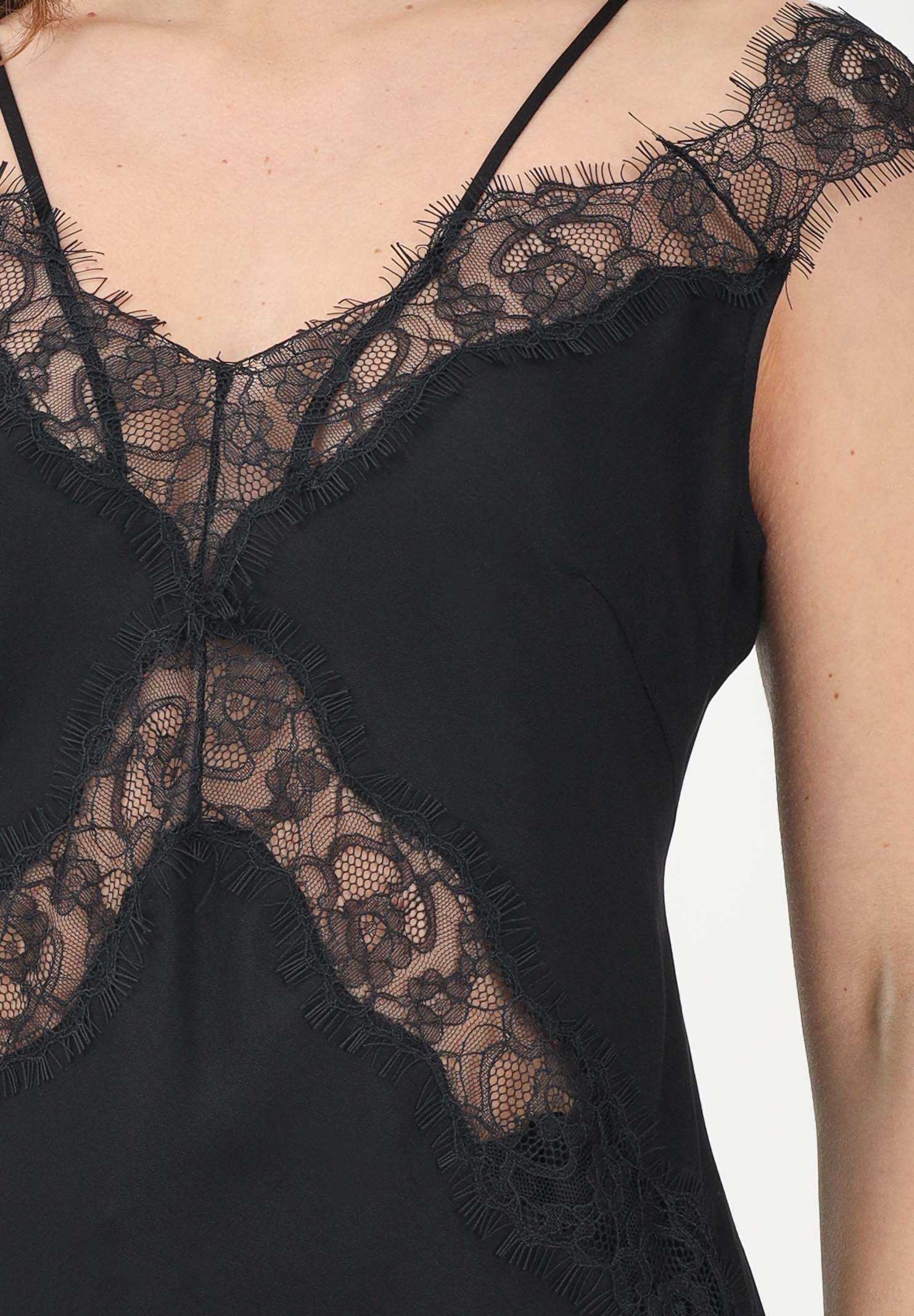 PINKO Top nero da donna con inserti in pizzo 106623A385 Z99 PINKO