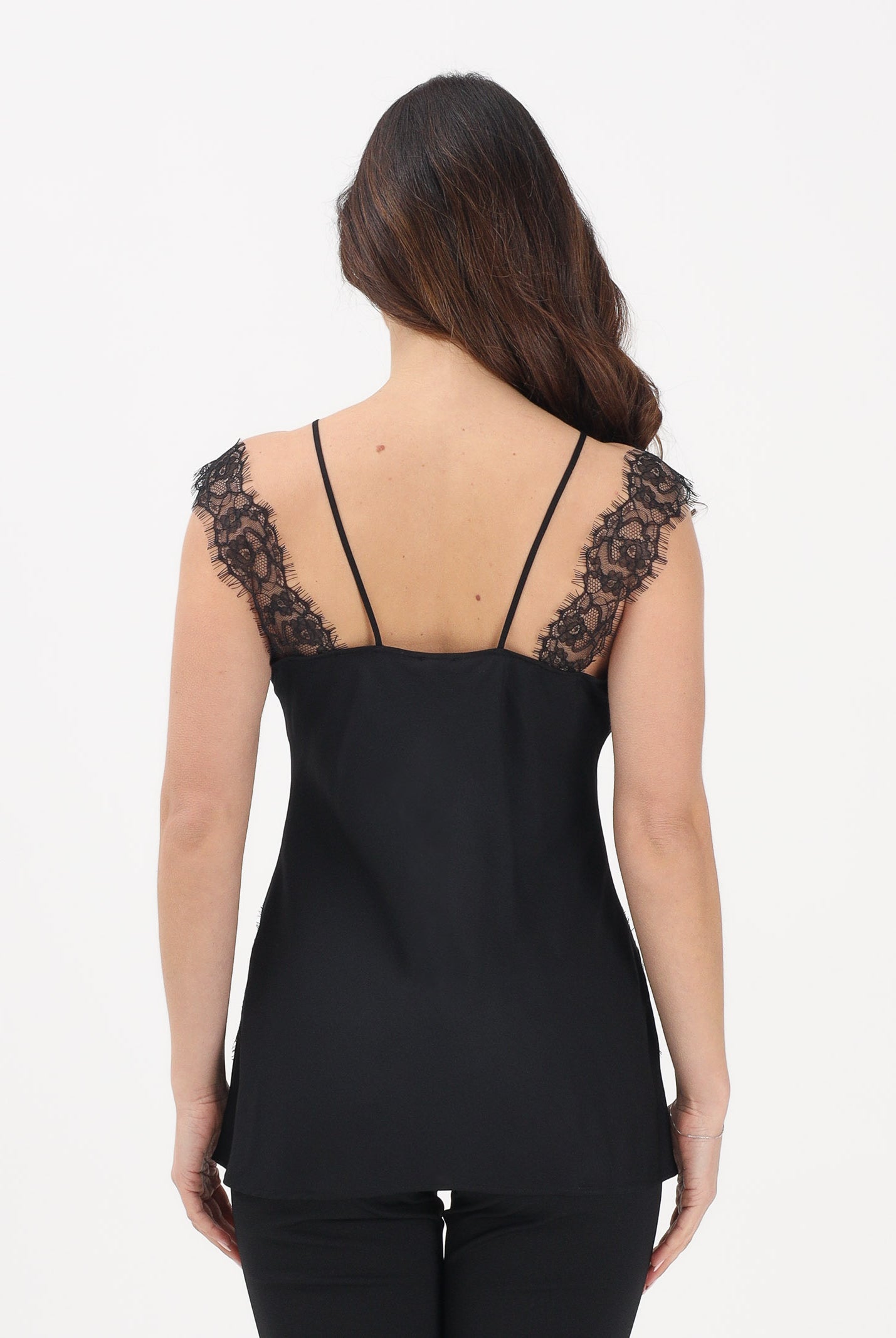 PINKO Top nero da donna con inserti in pizzo 106623A385 Z99 PINKO