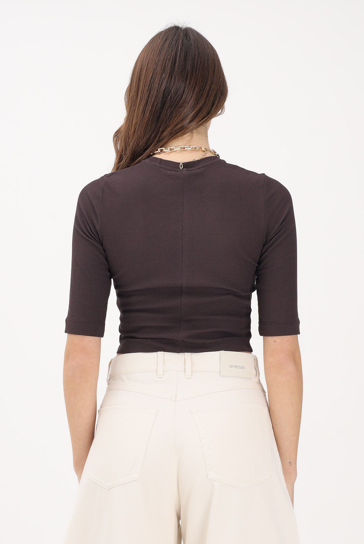 PINKO Maglia a manica corta marrone da donna con catena 106635A32C M28 PINKO