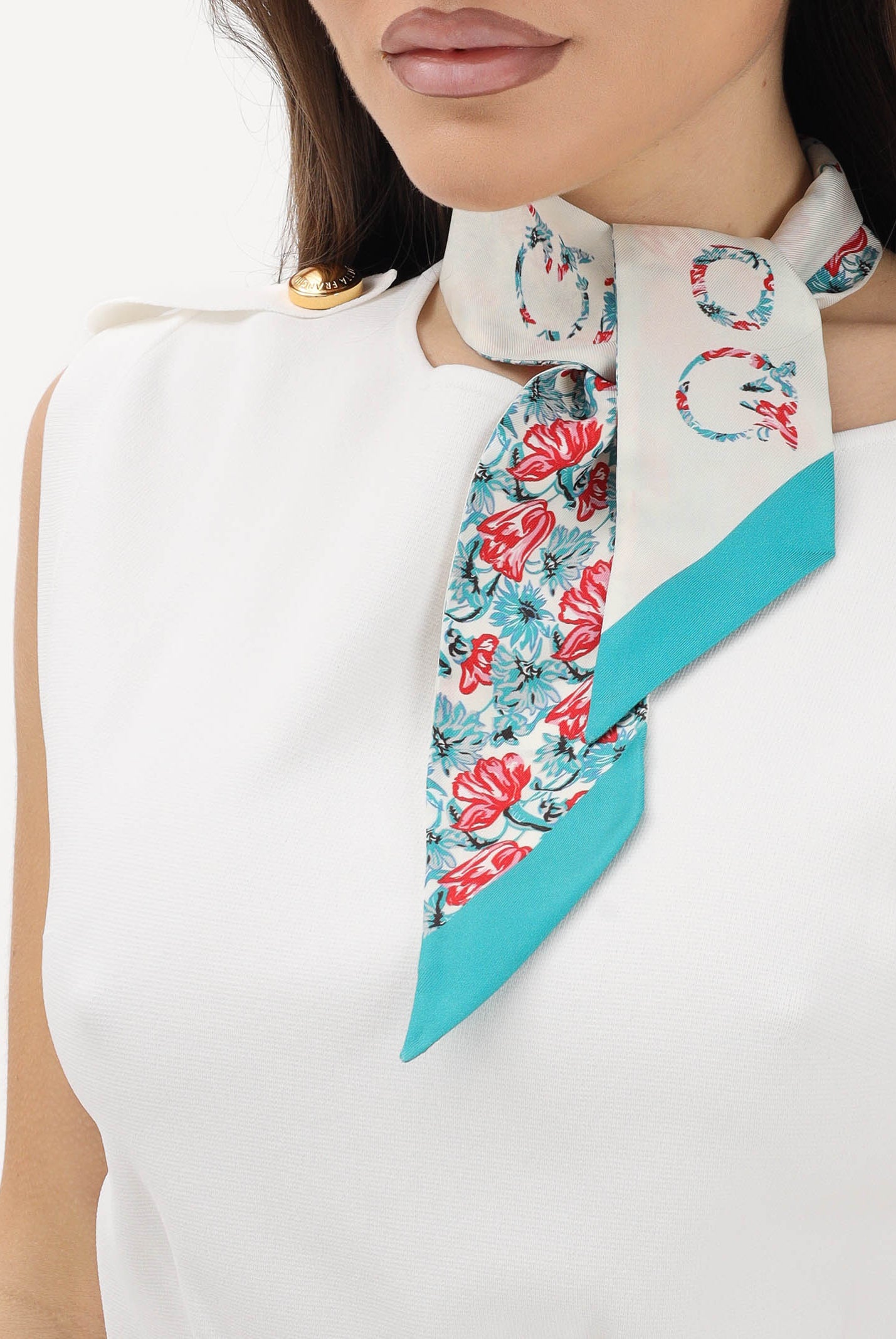 PINKO Foulard POGO panna e turchese da donna impreziosito da stampa floreale 106653A38I DS3 PINKO