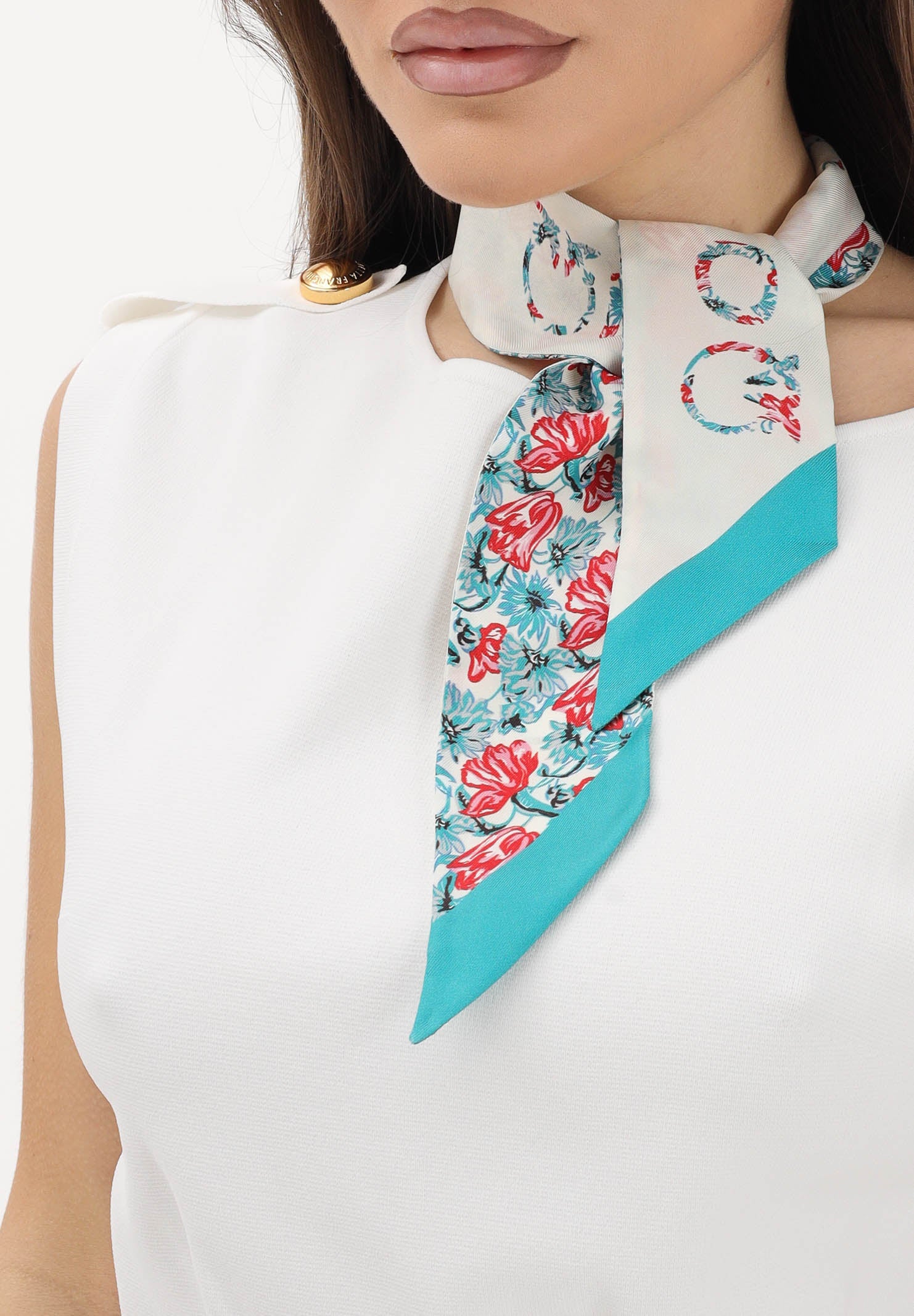 PINKO Foulard POGO panna e turchese da donna impreziosito da stampa floreale 106653A38I DS3 PINKO