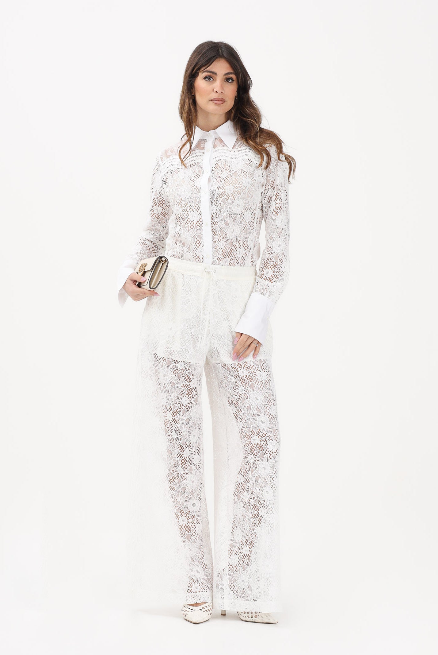 PINKO Pantalone LAURIE bianco da donna in pizzo rebrodé floreale<BR/> 106662A381 Z05 PINKO