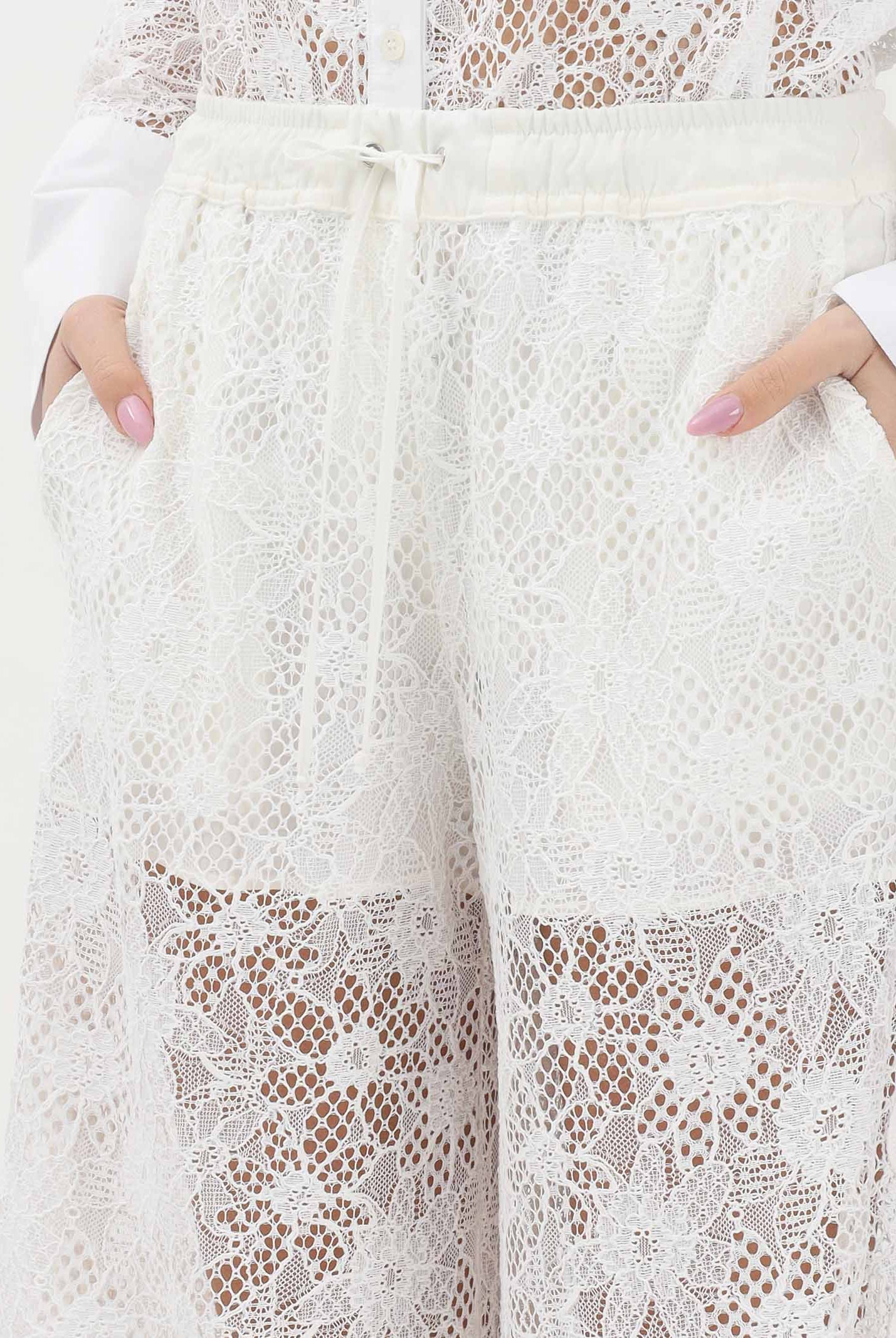 PINKO Pantalone LAURIE bianco da donna in pizzo rebrodé floreale<BR/> 106662A381 Z05 PINKO