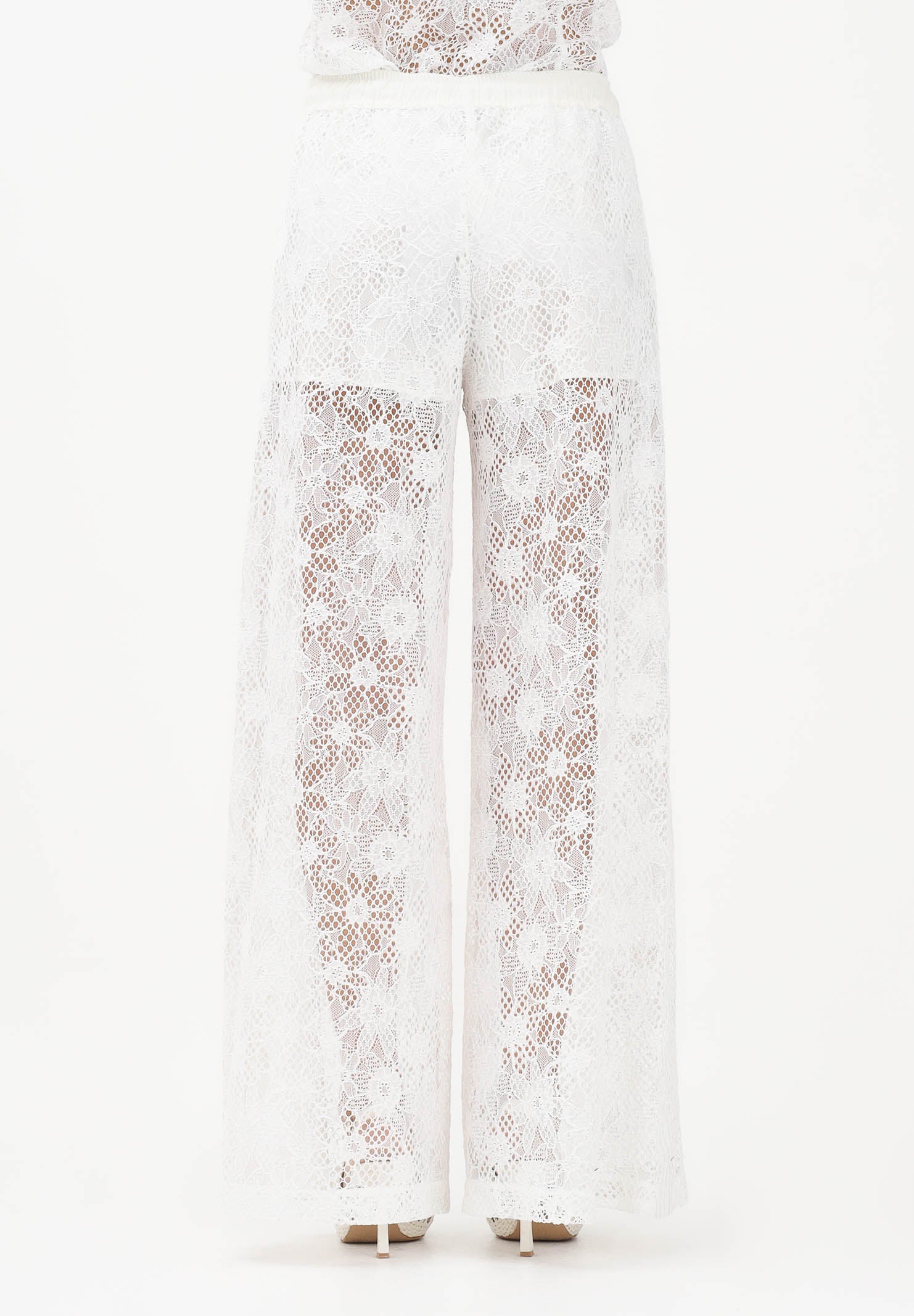 PINKO Pantalone LAURIE bianco da donna in pizzo rebrodé floreale<BR/> 106662A381 Z05 PINKO