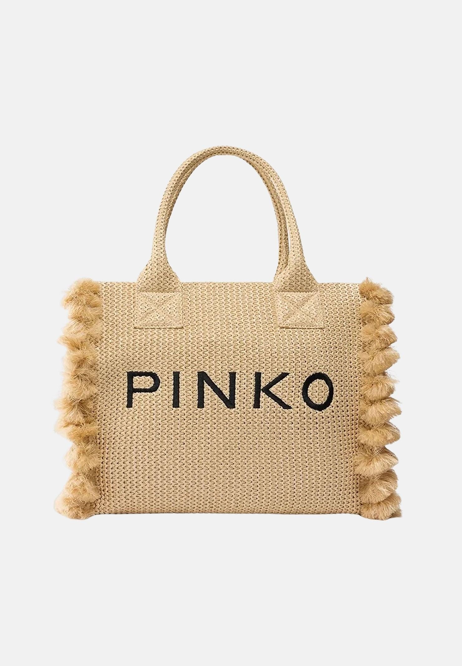 PINKO Borsa a mano in rafia beige da donna con logo 106673A39Y HZ3Q PINKO