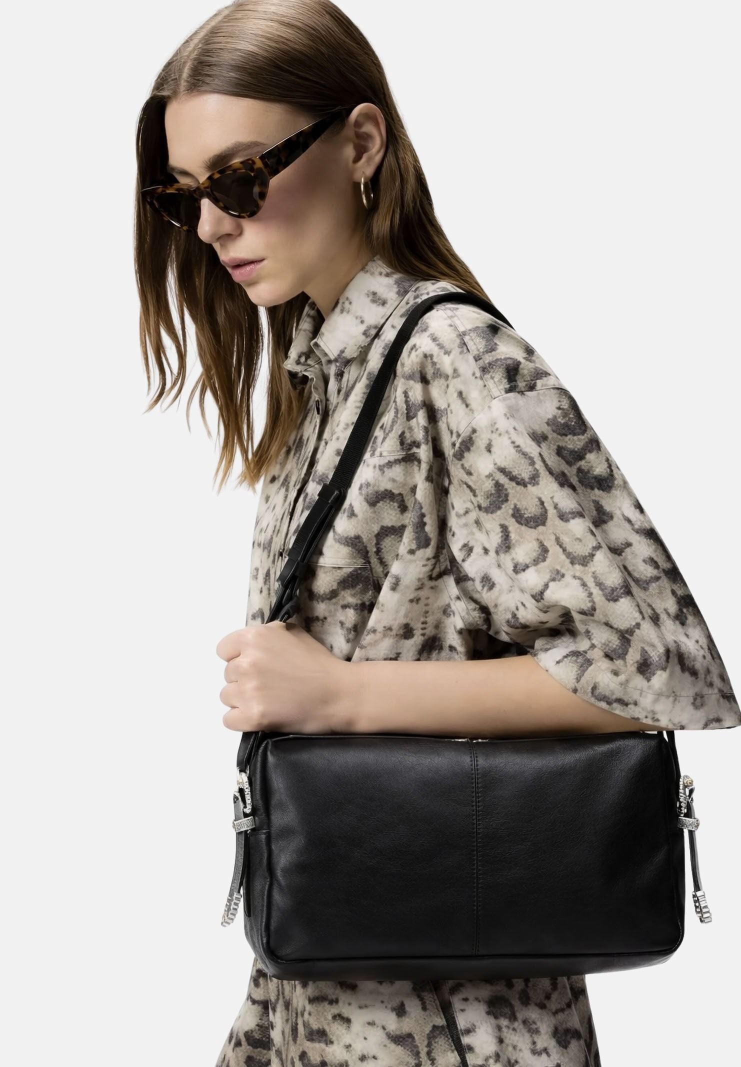 PINKO Borsa a spalla Keeper Bag in pelle nera da donna 106676A2JG Z99O PINKO