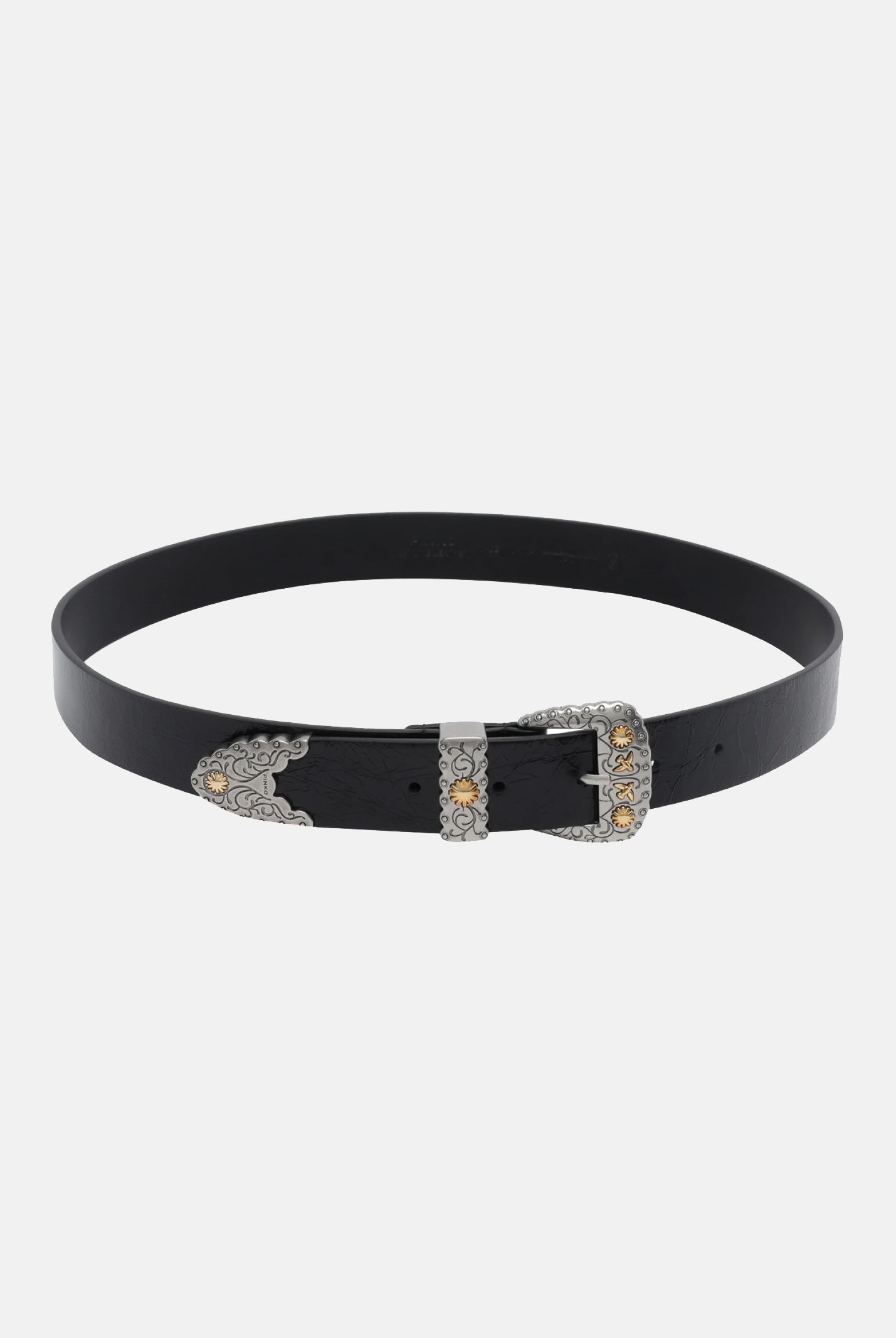 PINKO Cintura nera da donna in pelle shiny con finiture metalliche 106692A315 Z99O PINKO