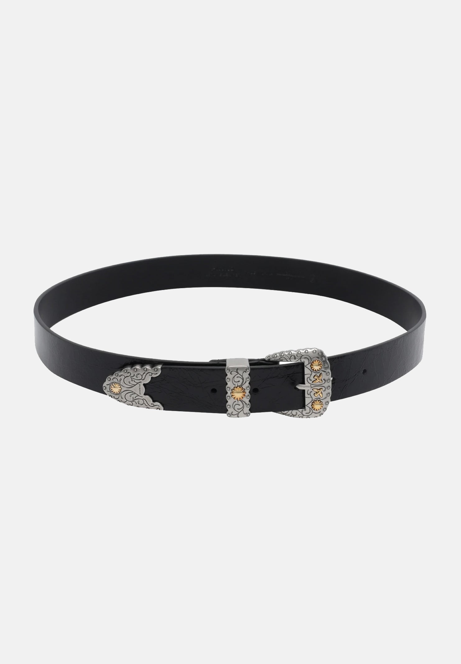 PINKO Cintura nera da donna in pelle shiny con finiture metalliche 106692A315 Z99O PINKO