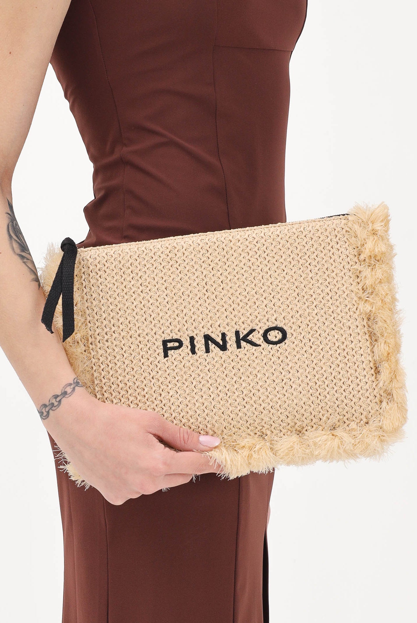 PINKO Pochette beige da donna in rafia con logo 106718A39Y HZ3Q PINKO