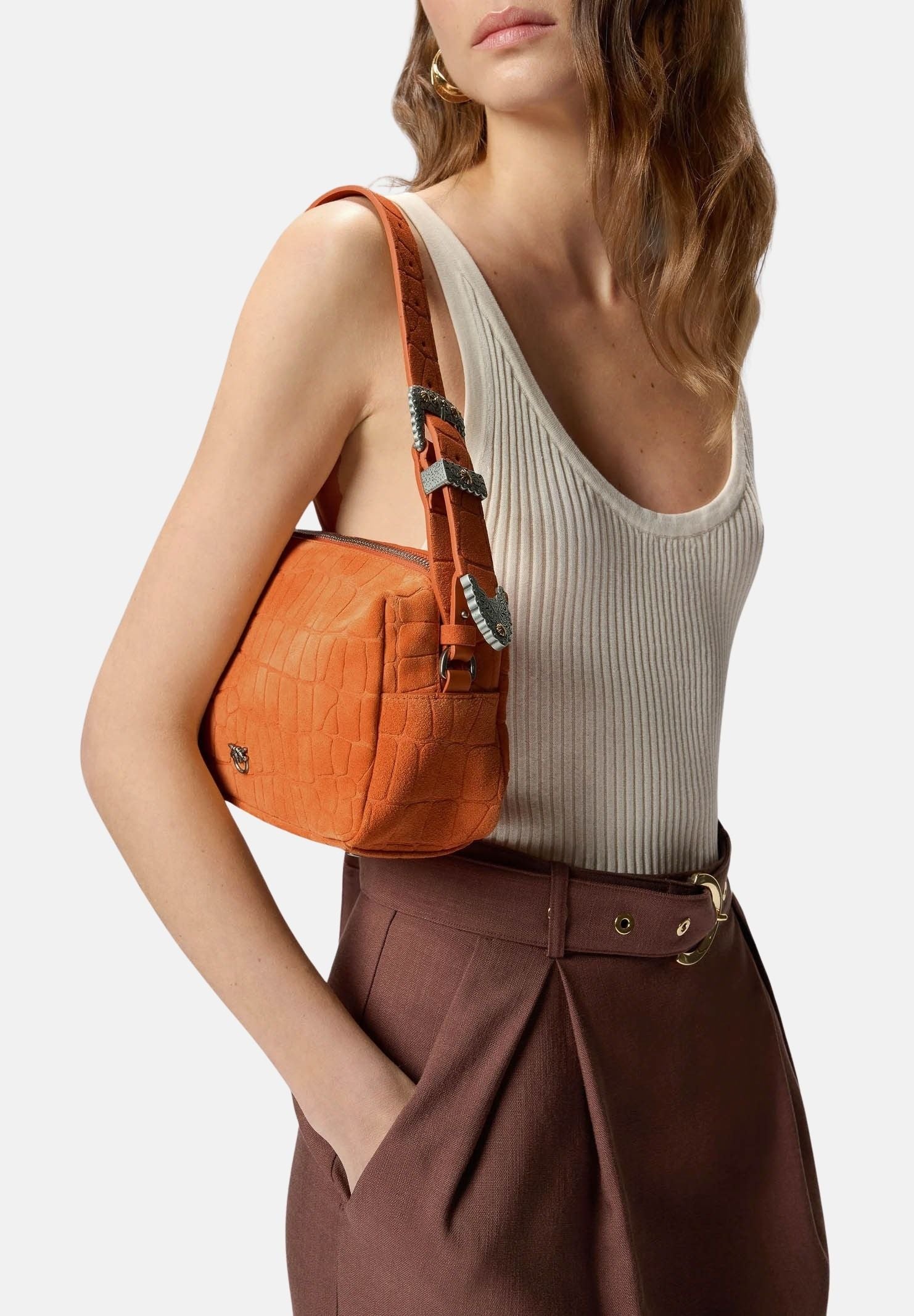 PINKO Borsa a spalla arancione da donna in pelle stampa coccodrillo 106761A2YW A76O PINKO
