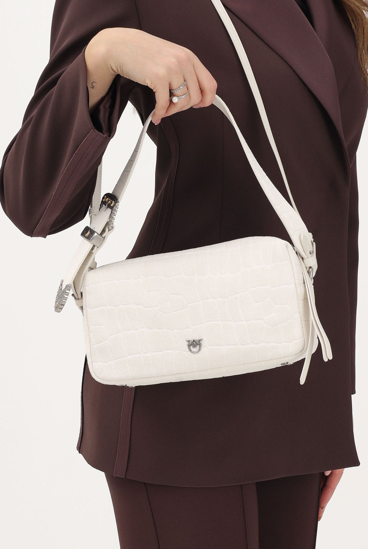 PINKO Borsa a spalla bianca da donna in pelle stampa coccodrillo 106761A2YW Z15O PINKO