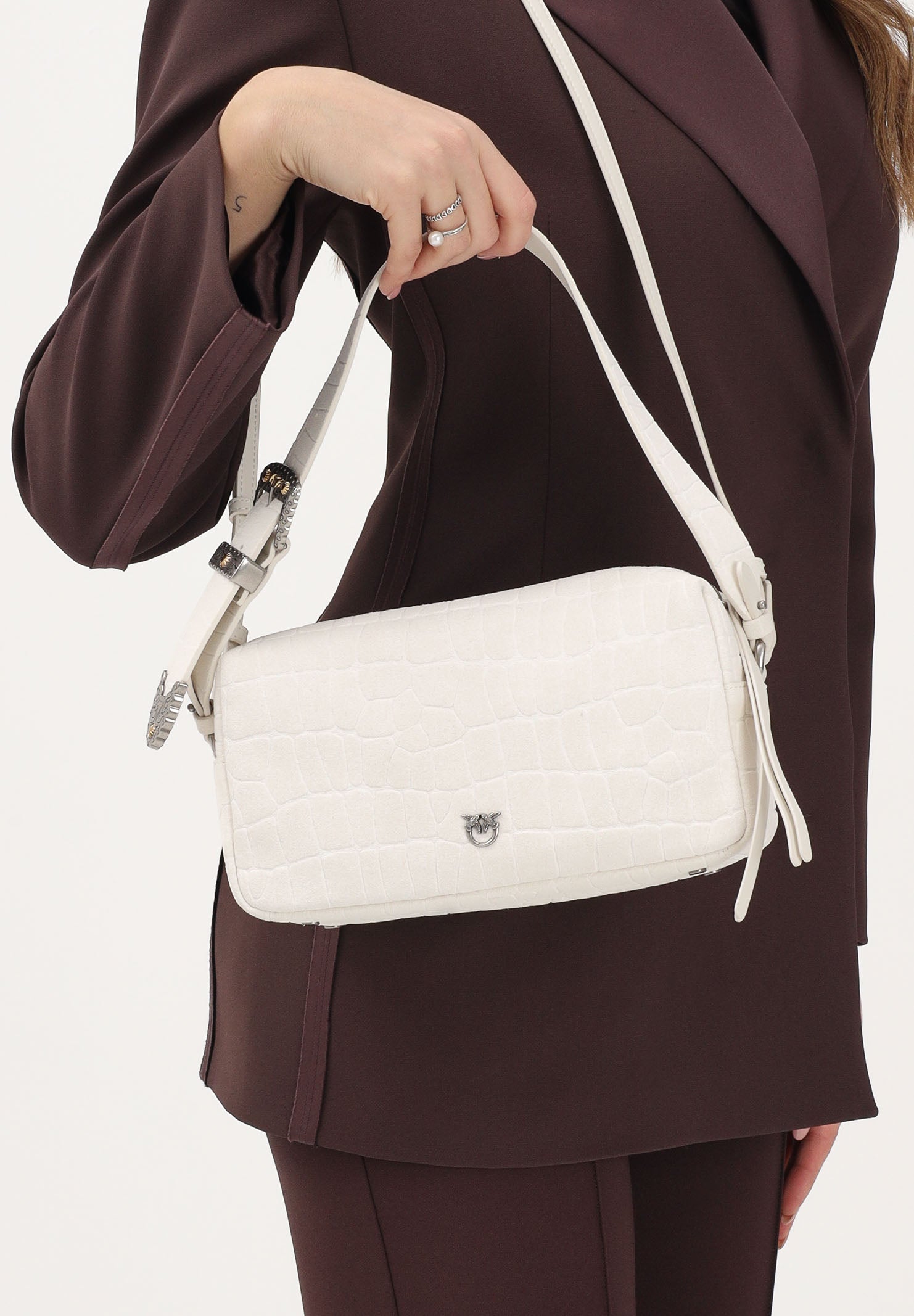 PINKO Borsa a spalla bianca da donna in pelle stampa coccodrillo 106761A2YW Z15O PINKO