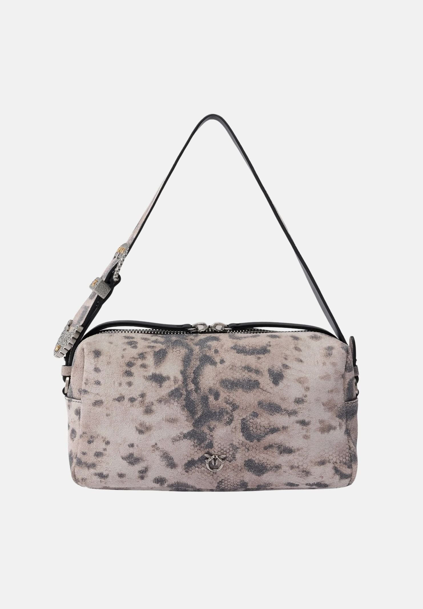 PINKO Borsa a spalla Tricotte grigia da donna con stampa animalier effetto pitone 106761A39V H8RO PINKO