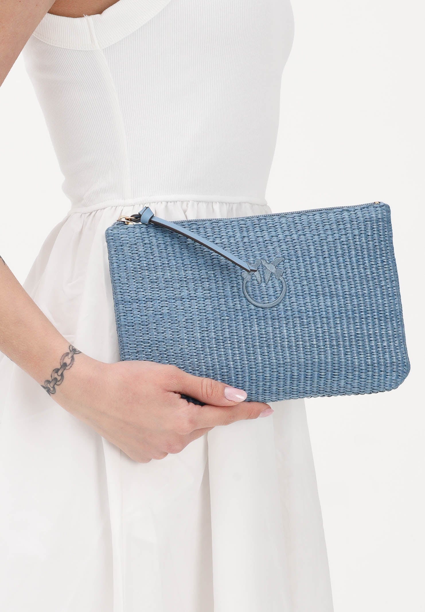 PINKO Pochette in rafia azzurra da donna 106763A39Y E5YQ PINKO