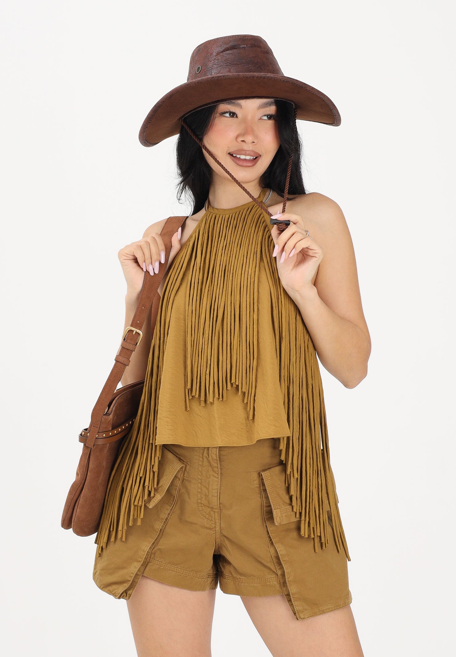 PINKO Top halter kiwi da donna con frange 106794A3AY L25 PINKO