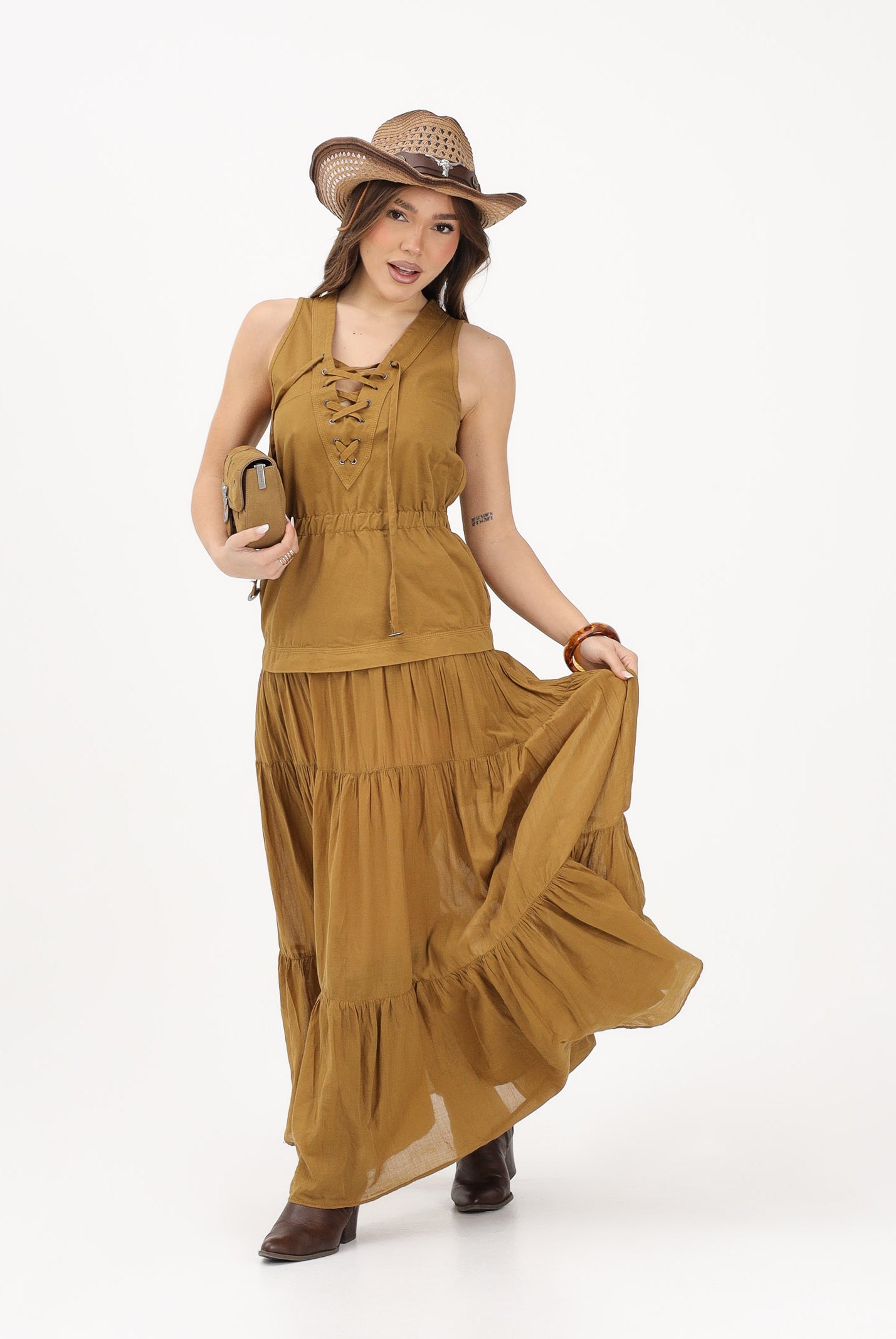 PINKO Abito lungo kiwi da donna con balza e nastri 106822A3AX L25 PINKO