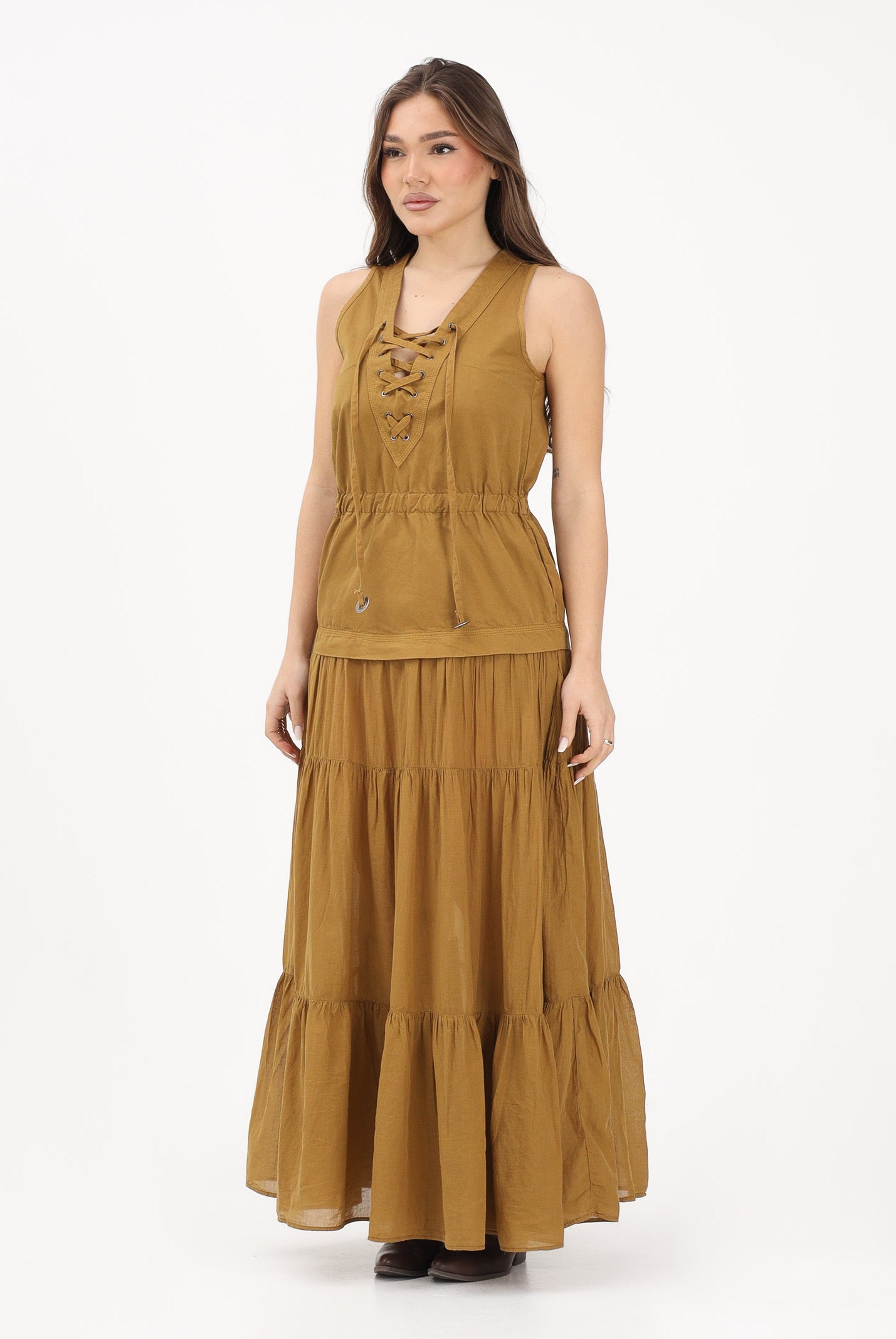 PINKO Abito lungo kiwi da donna con balza e nastri 106822A3AX L25 PINKO