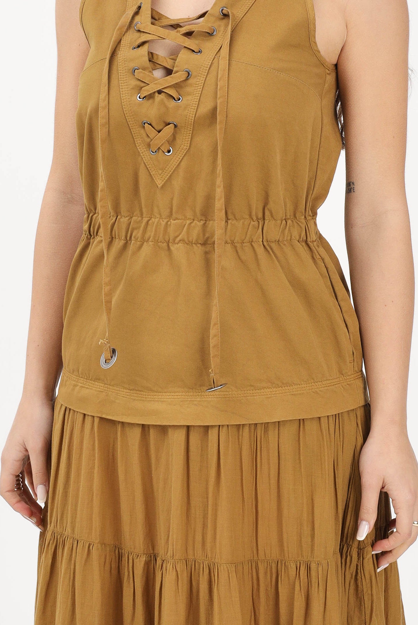 PINKO Abito lungo kiwi da donna con balza e nastri 106822A3AX L25 PINKO