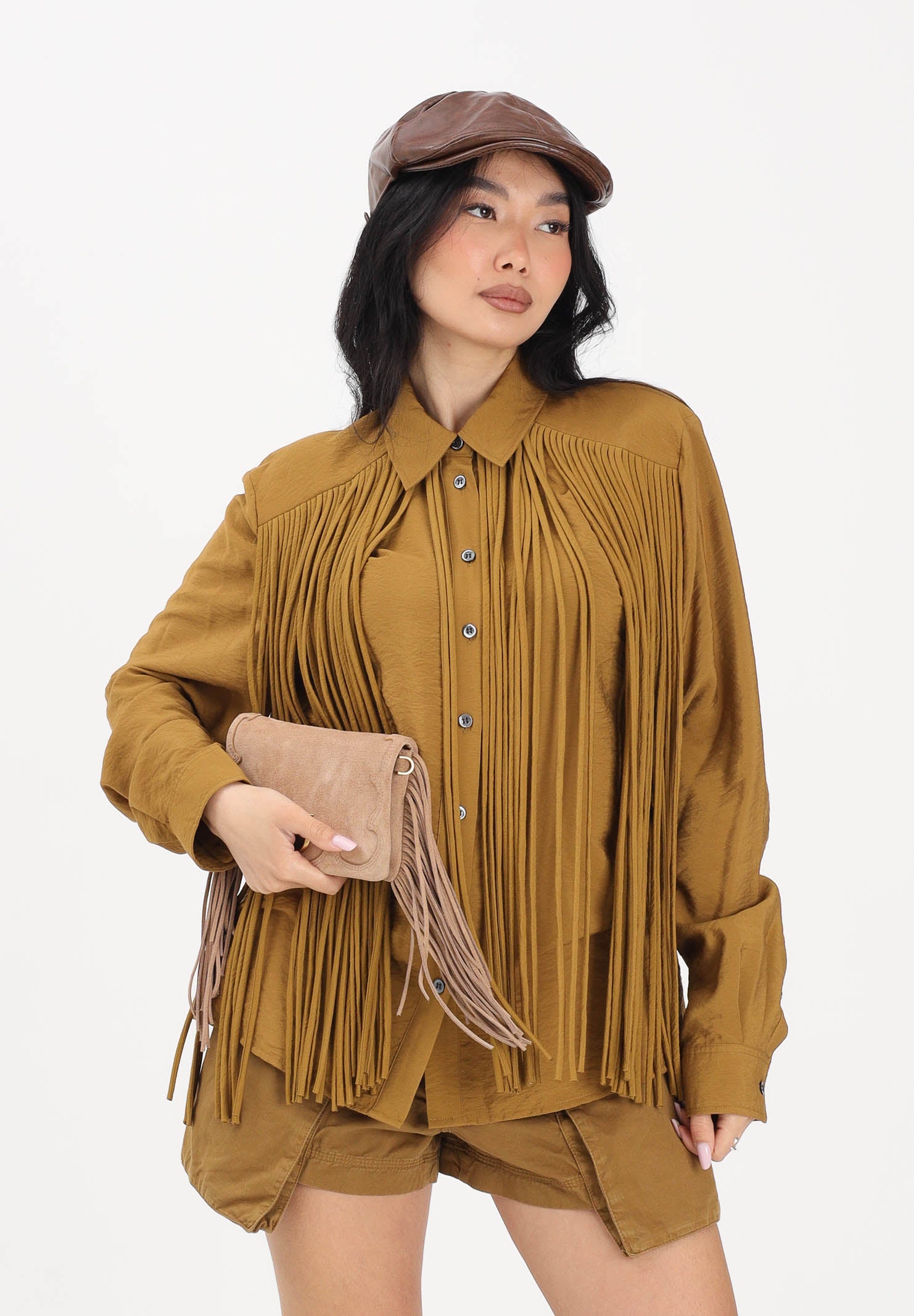 PINKO Camicia a manica lunga kiwi da donna con frange 106824A3AY L25 PINKO