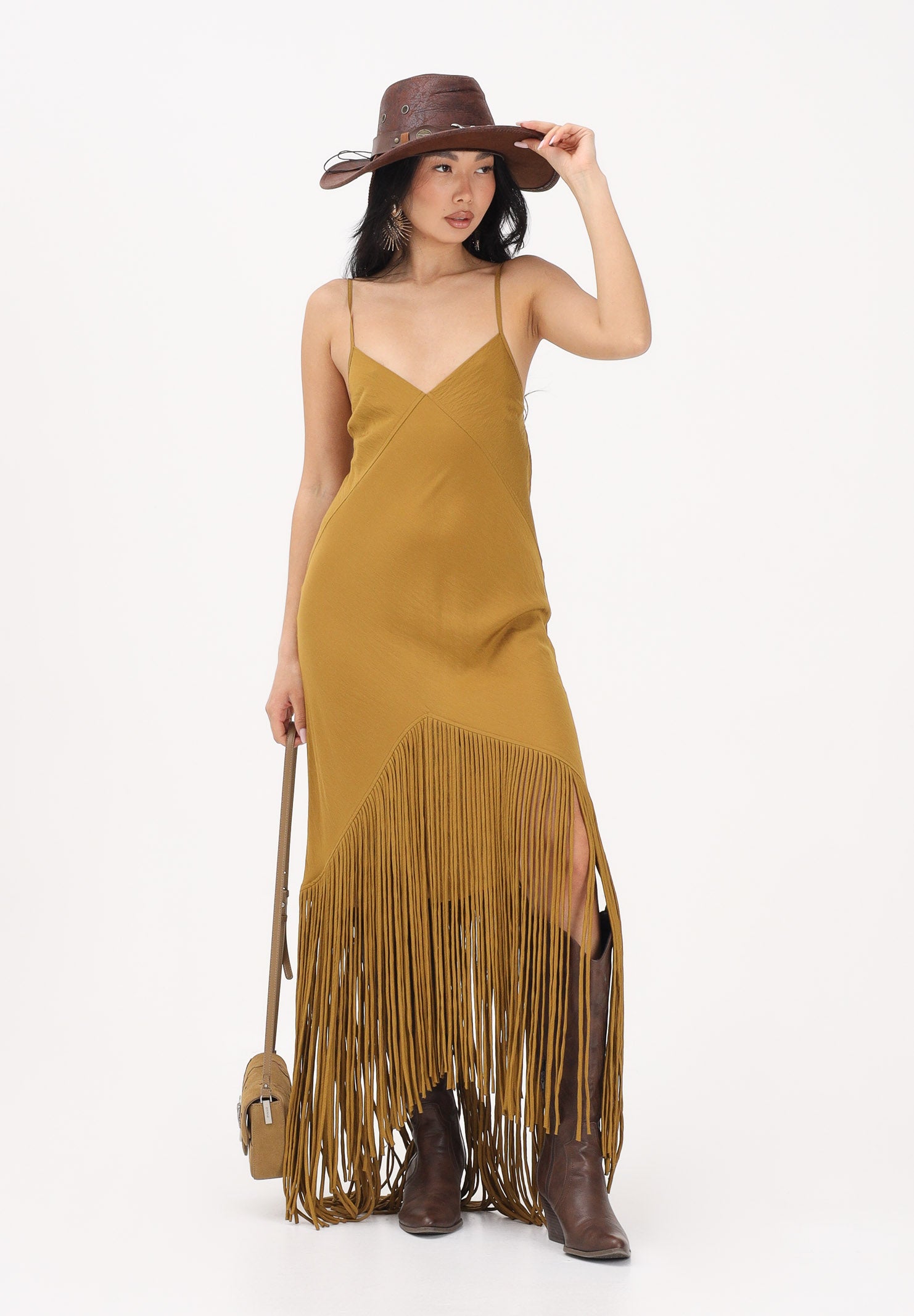 PINKO Abito lungo kiwi da donna con frange 106825A3AY L25 PINKO