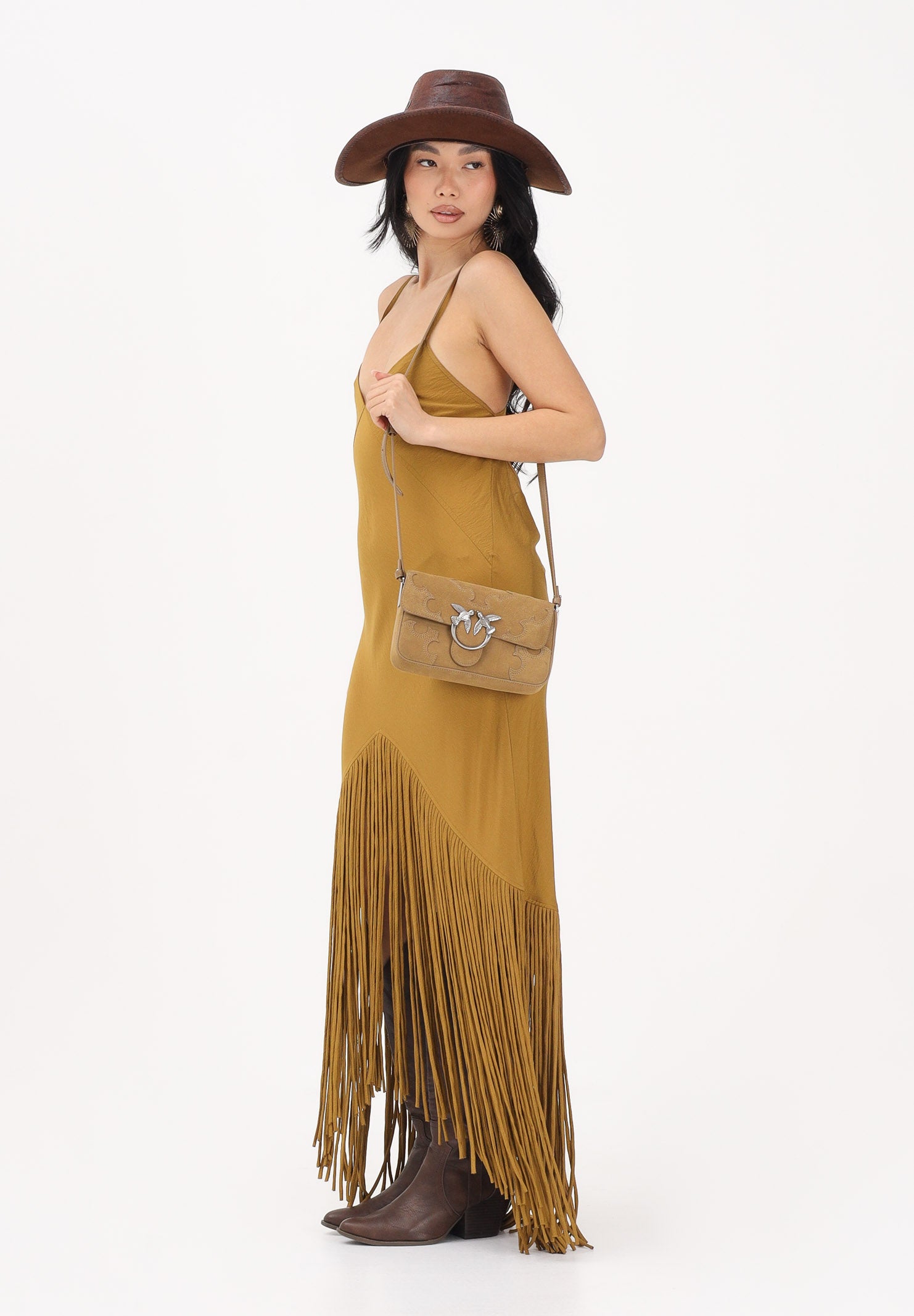 PINKO Abito lungo kiwi da donna con frange 106825A3AY L25 PINKO