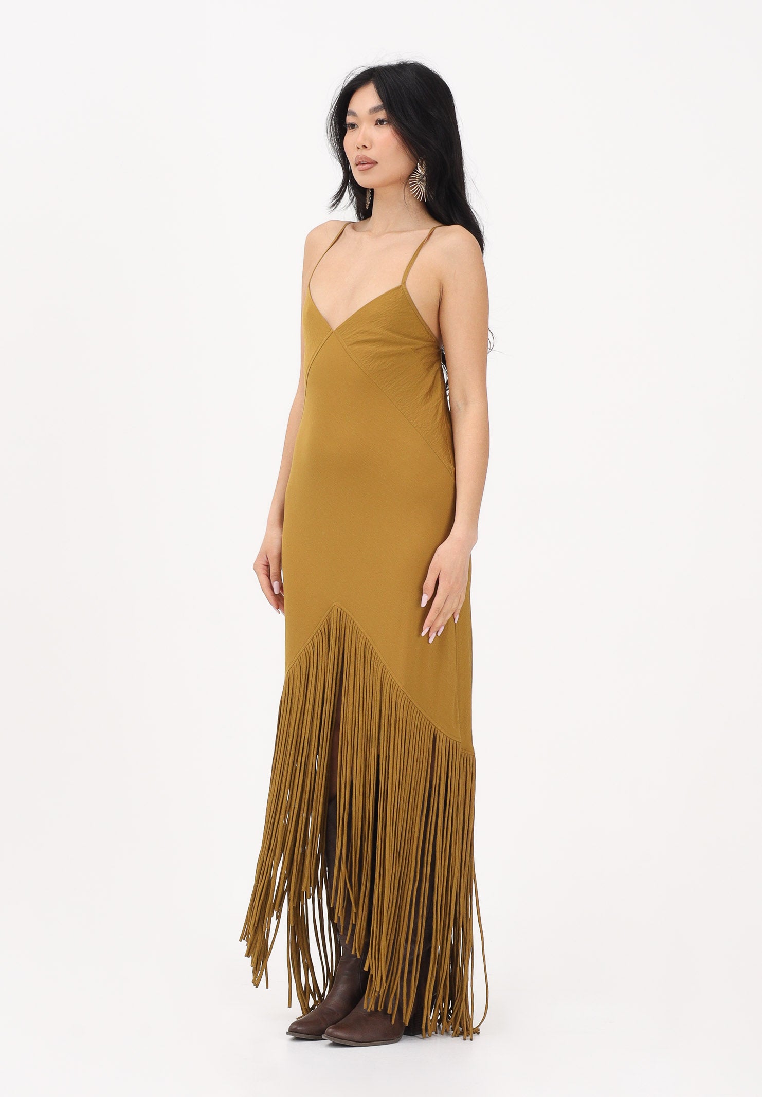 PINKO Abito lungo kiwi da donna con frange 106825A3AY L25 PINKO