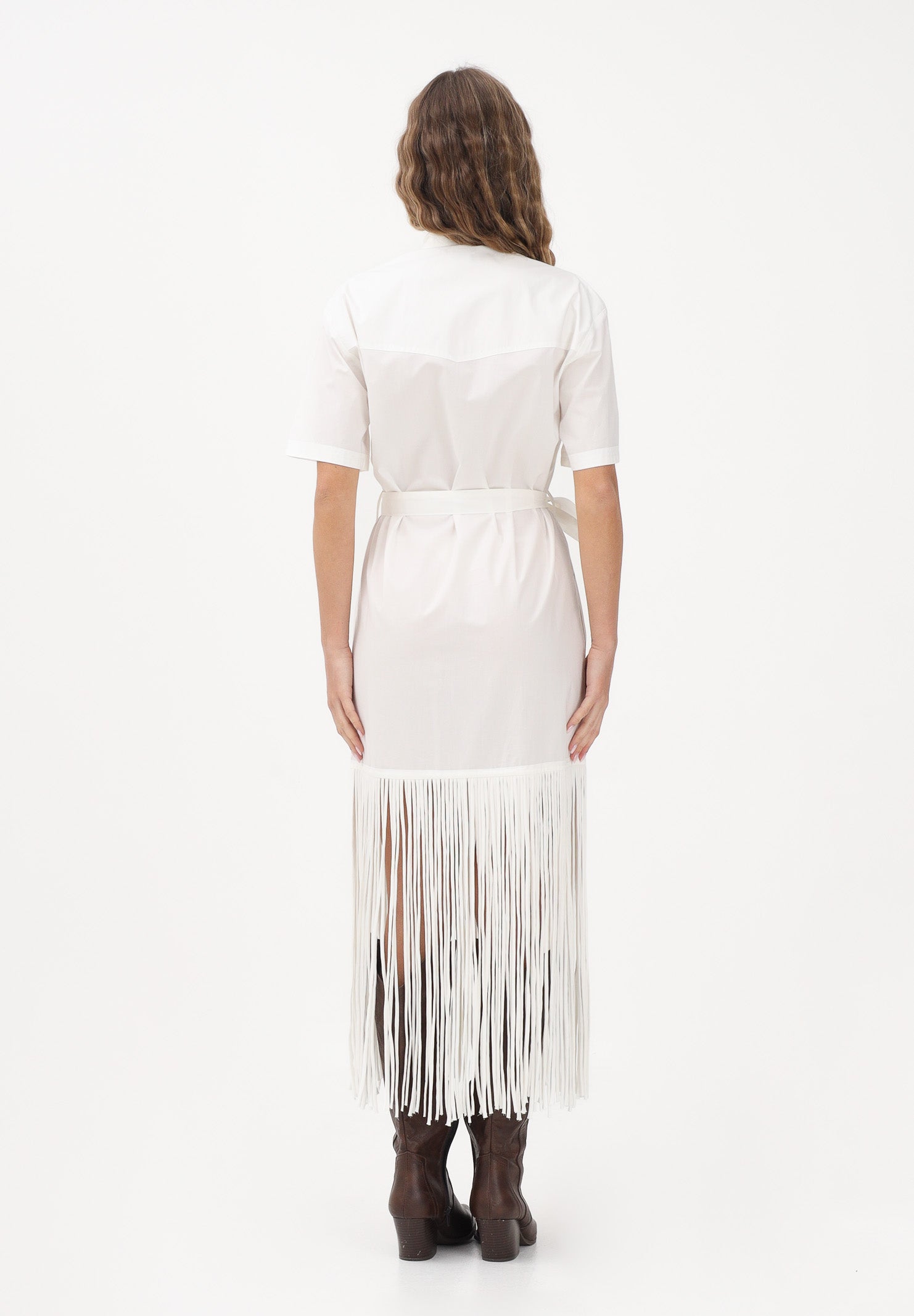 PINKO Abito midi chemisier bianco da donna con frange 106827A2LD Z05 PINKO