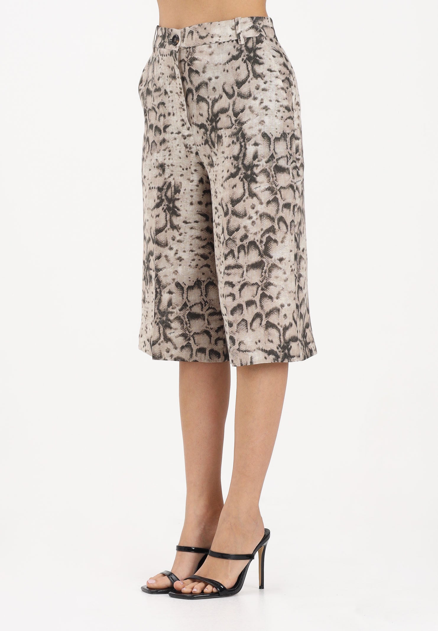PINKO Bermuda beige da donna con stampa animalier 106870A3BL CZ9 PINKO