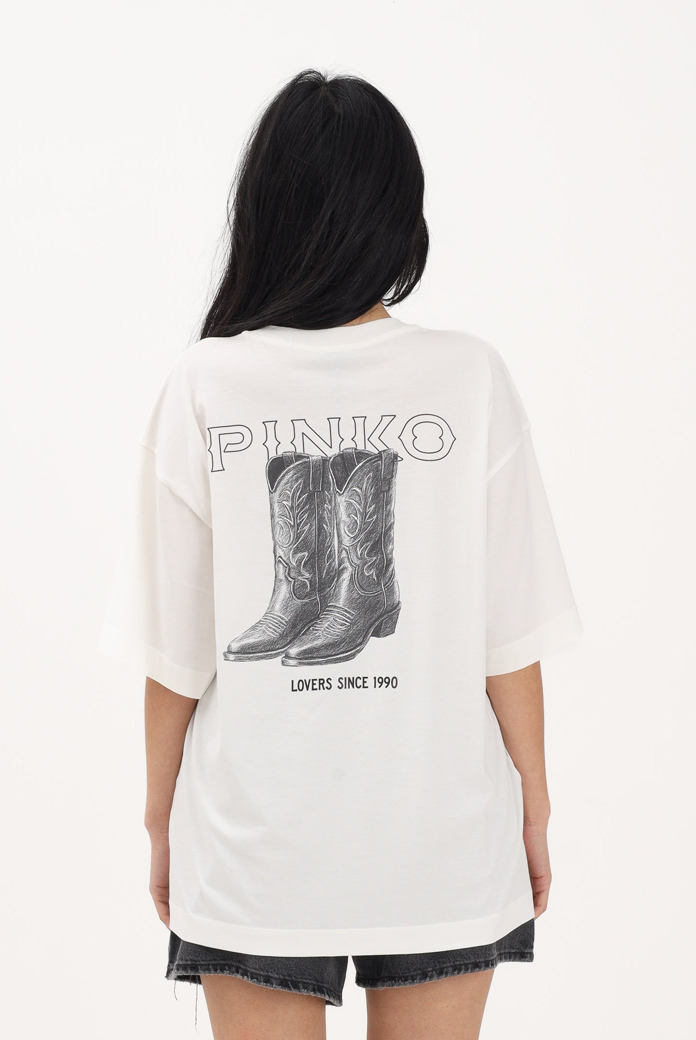 PINKO T-shirt a manica corta bianca da donna con maxi stampa sul retro 106872A3B3 Z05 PINKO