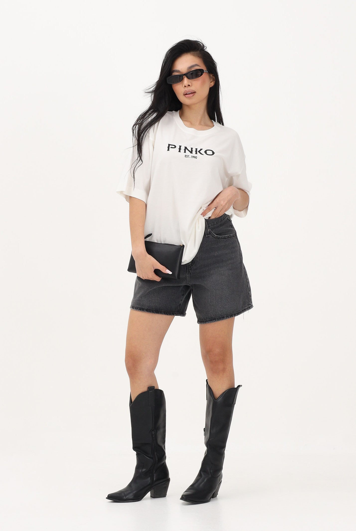 PINKO T-shirt a manica corta bianca da donna con maxi stampa sul retro 106872A3B3 Z05 PINKO