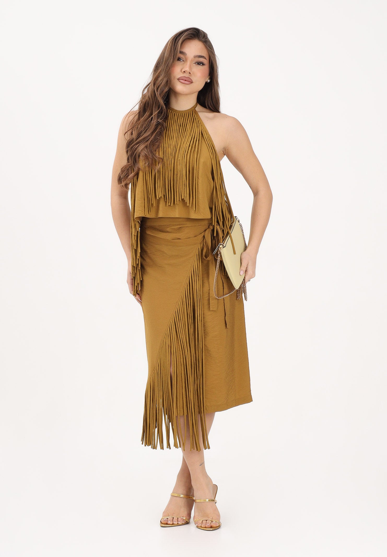 PINKO Gonna midi kiwi da donna con frange 106887A3AY L25 PINKO