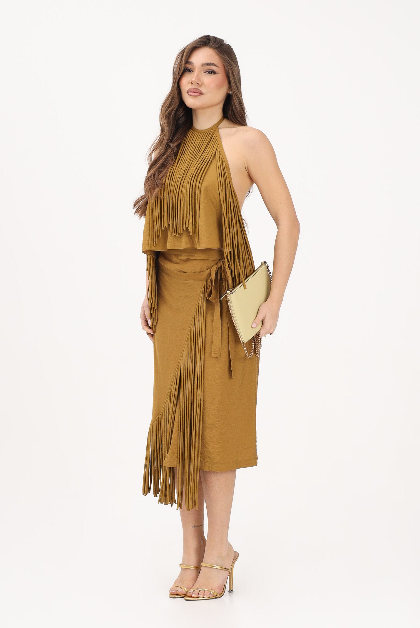 PINKO Gonna midi kiwi da donna con frange 106887A3AY L25 PINKO