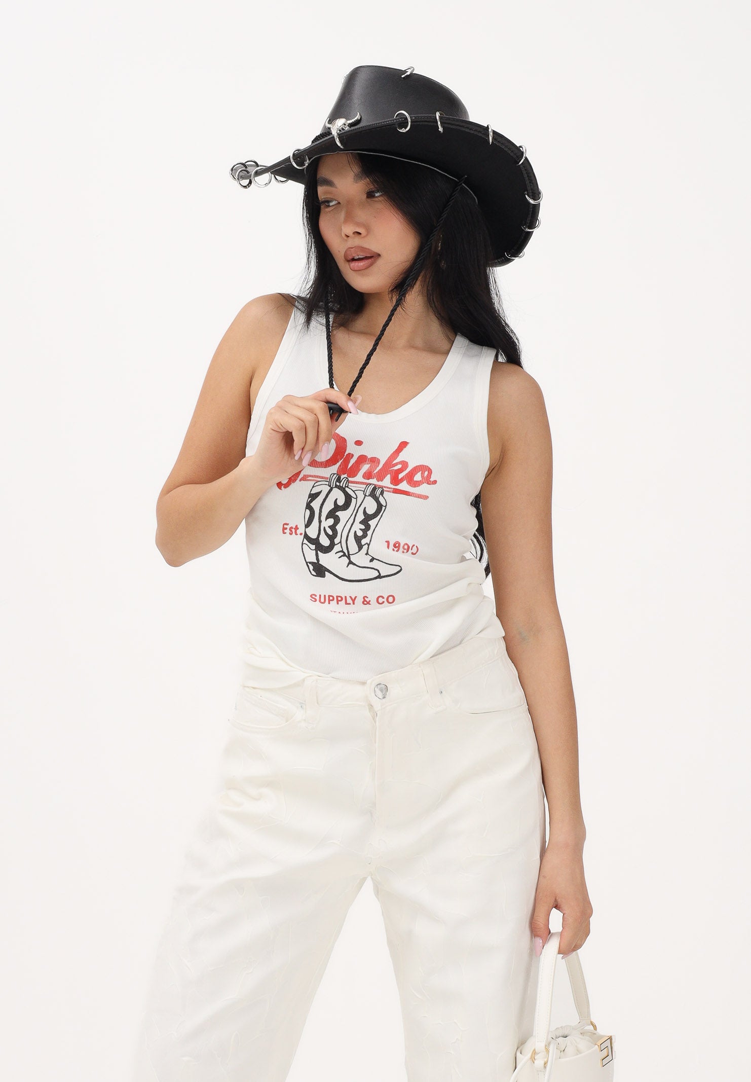 PINKO Canotta bianca da donna con stampa vintage 106901A3BX Z05 PINKO