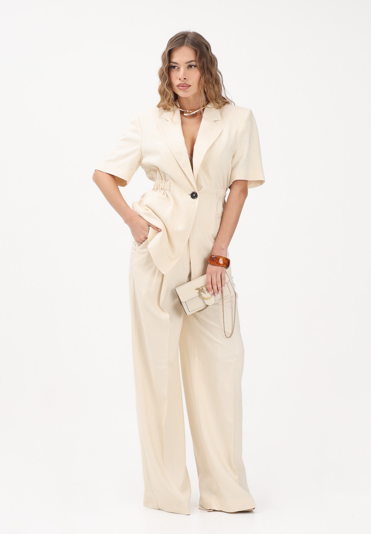 PINKO Pantalone elegante panna da donna con piega stirata 106918A2W6 C00 PINKO