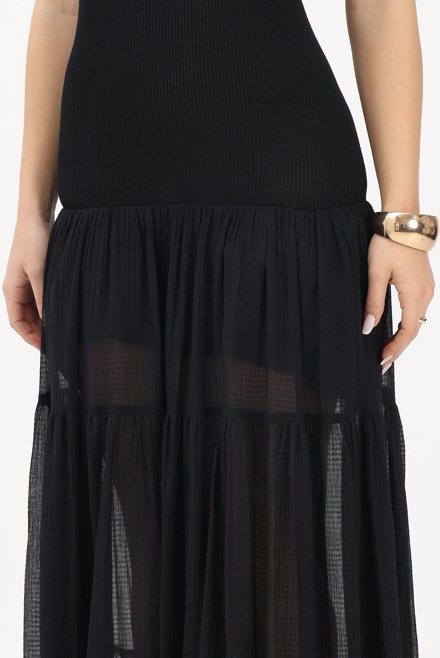 PINKO Abito lungo strapless nero da donna con gonna in voile 107015A3D1 Z99 PINKO