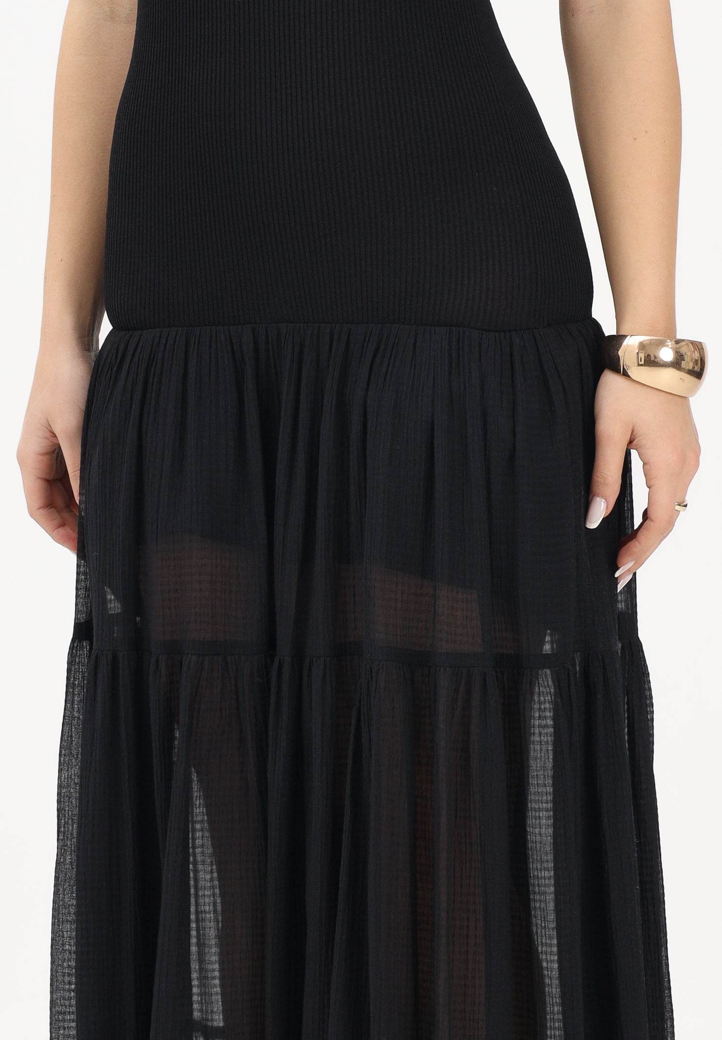 PINKO Abito lungo strapless nero da donna con gonna in voile 107015A3D1 Z99 PINKO