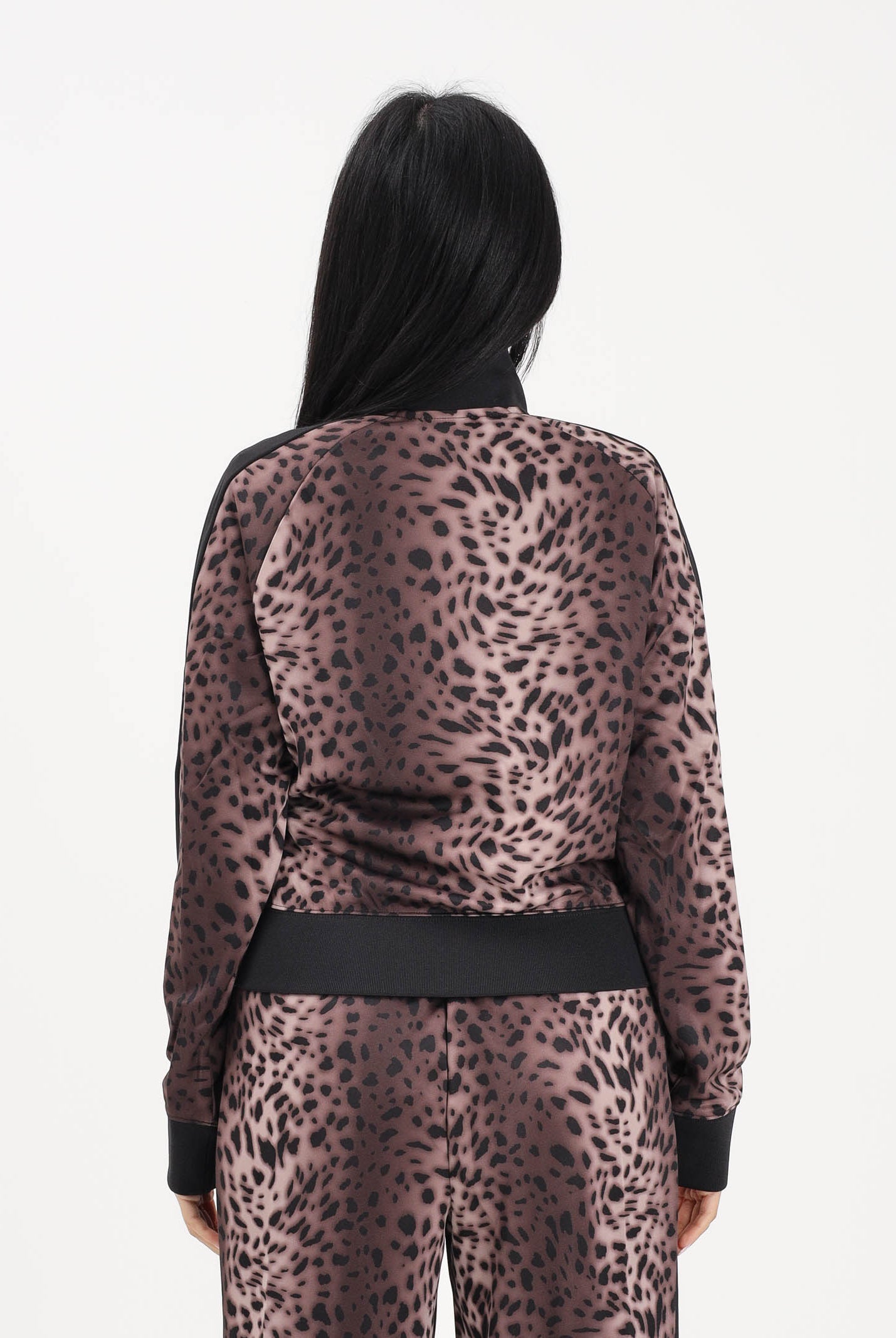 PUMA Felpa con zip T7 Leo Luxe marrone e nera da donna 634563 01 PUMA