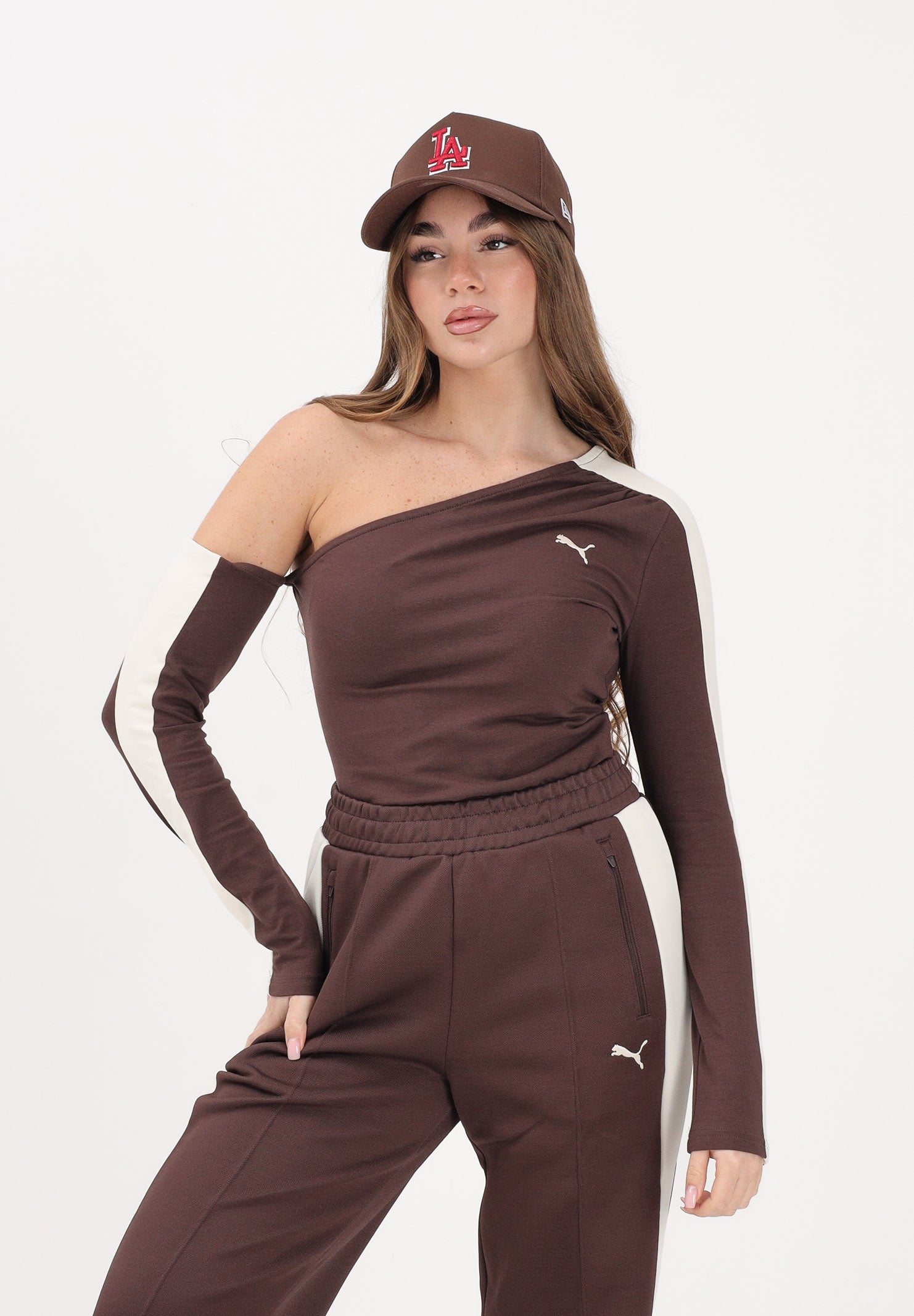 PUMA Top asimmetrico T7 marrone da donna 634623 13 PUMA