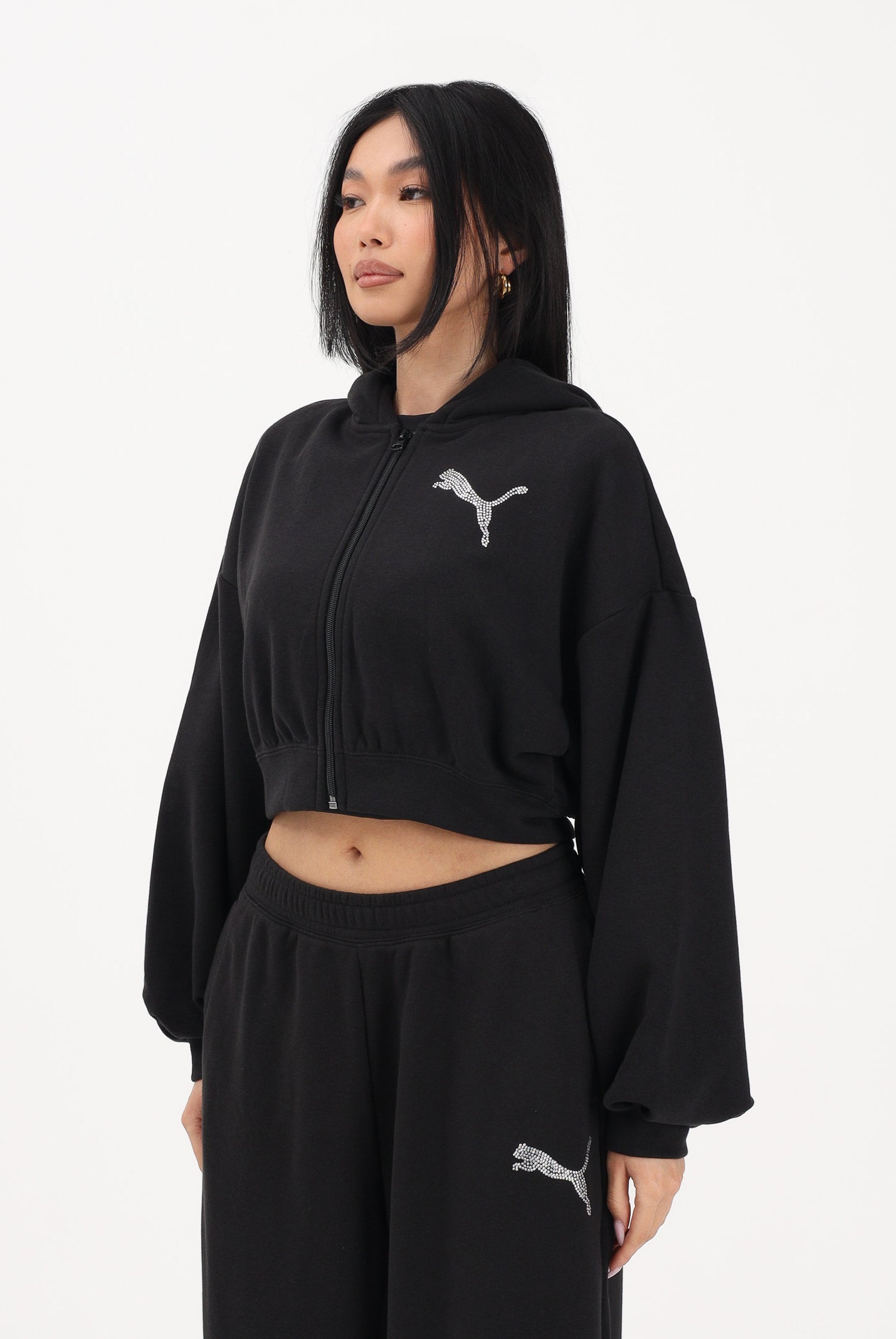 PUMA Felpa con zip Essentials Graphics Bedazzled nera da donna 635394 01 PUMA