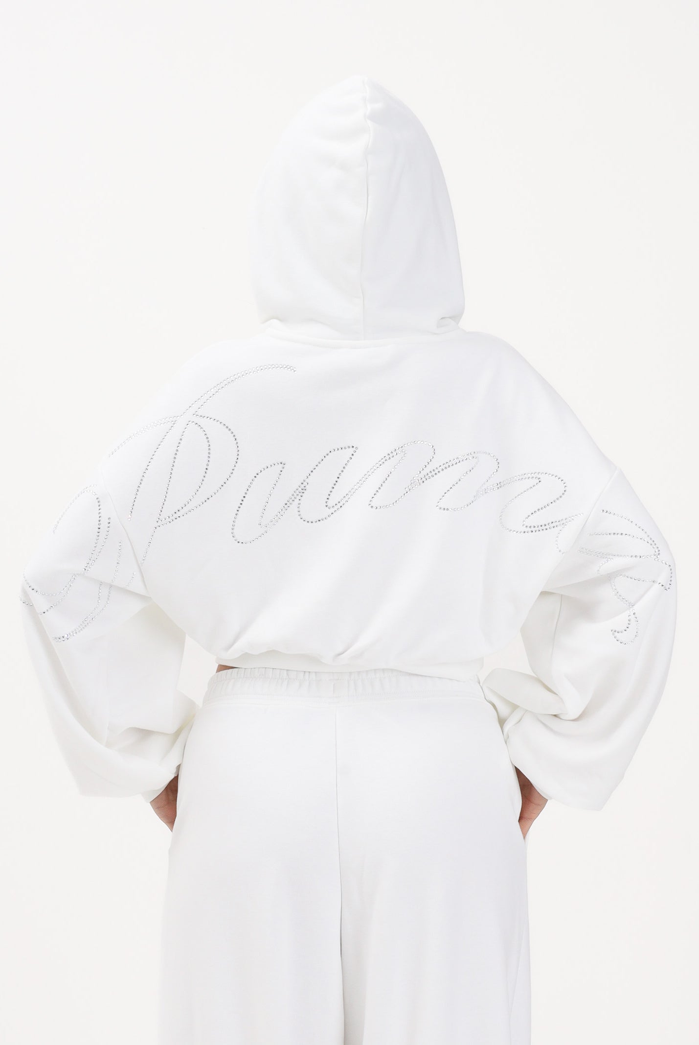 PUMA Felpa con zip garzata Essentials Graphics Bedazzled bianca da donna 635394 02 PUMA